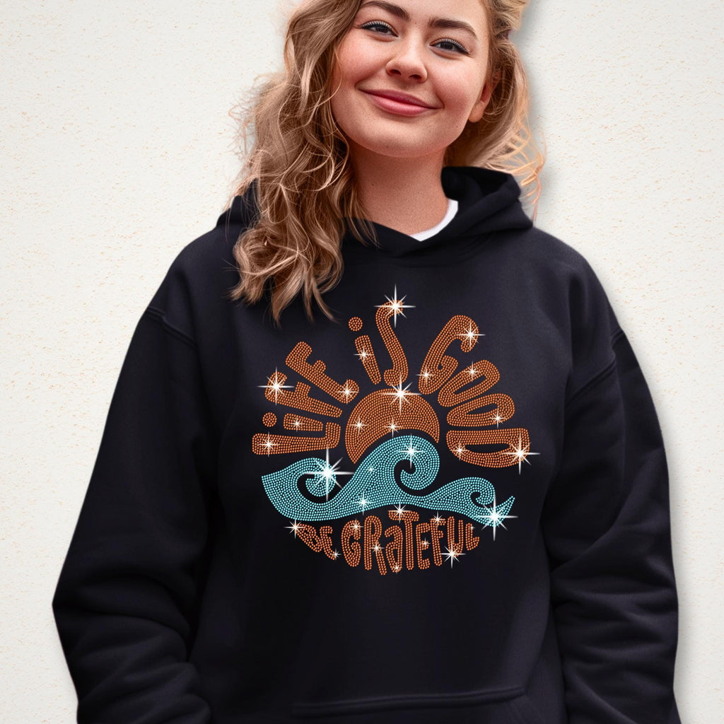 Life is Good Rhinestone T-Shirt: Grateful Beach Seaside Tee