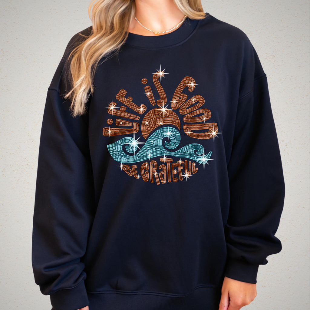 Life is Good Rhinestone T-Shirt: Grateful Beach Seaside Tee