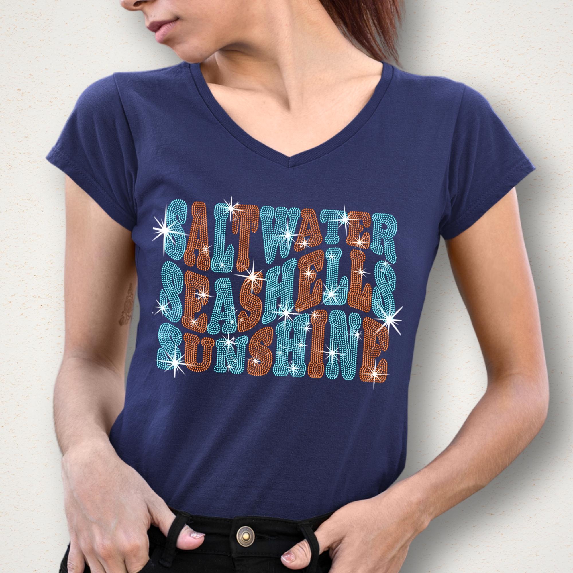 Saltwater Seashells Rhinestone T-shirt: Unisex Summer Vacation Tee