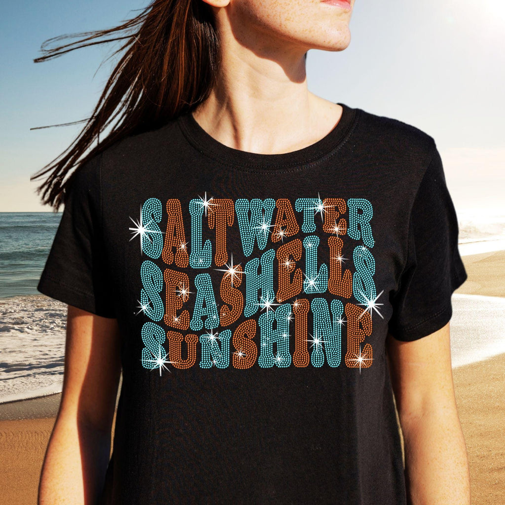 Saltwater Seashells Rhinestone T-shirt: Unisex Summer Vacation Tee