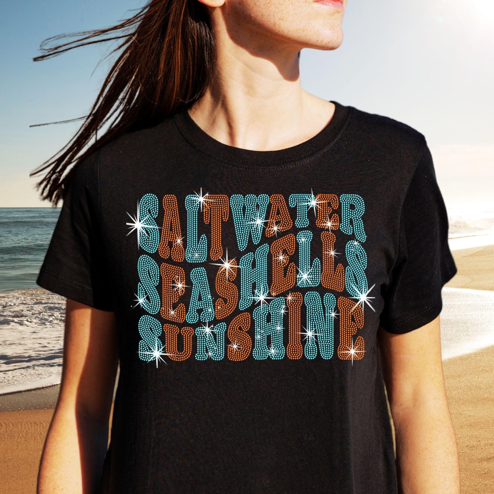 Saltwater Seashells Rhinestone T-shirt: Unisex Summer Vacation Tee