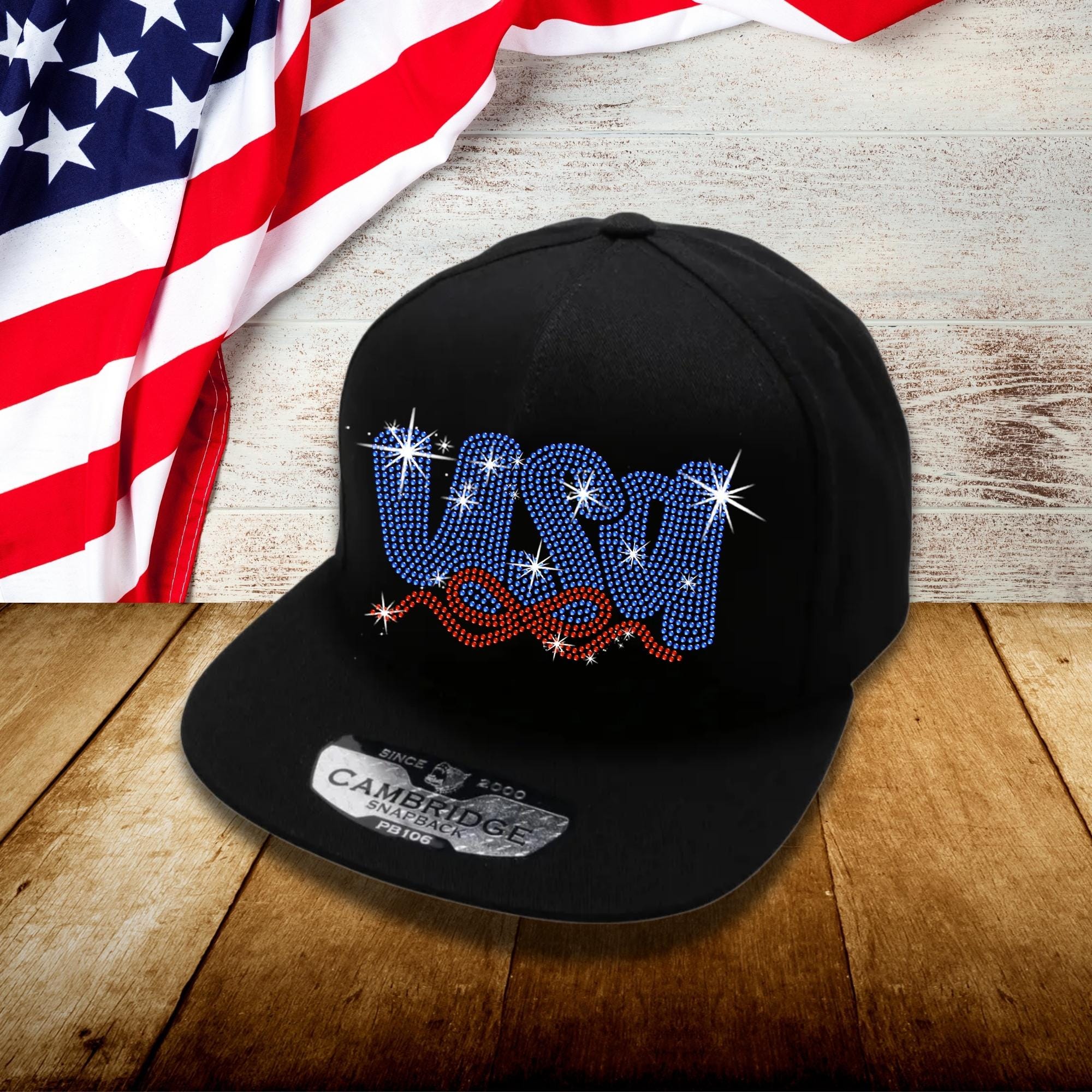 USA Rhinestone Snapback Cap: Patriotic 4th July Headwear Secondary image