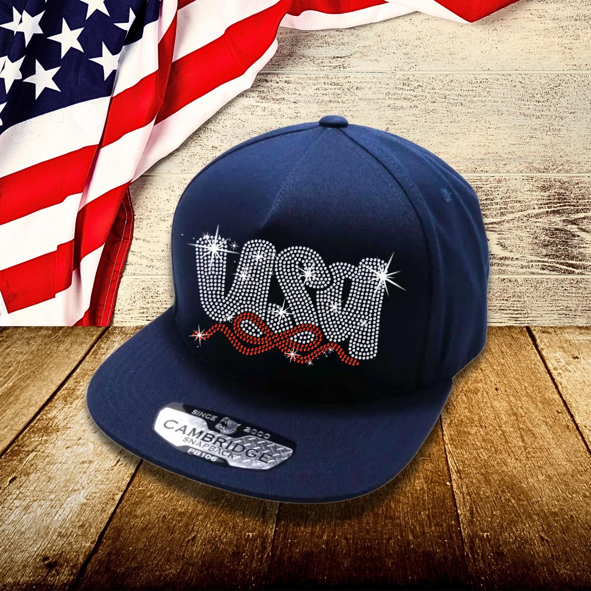 USA Rhinestone Snapback Cap: Patriotic 4th July Headwear Main image