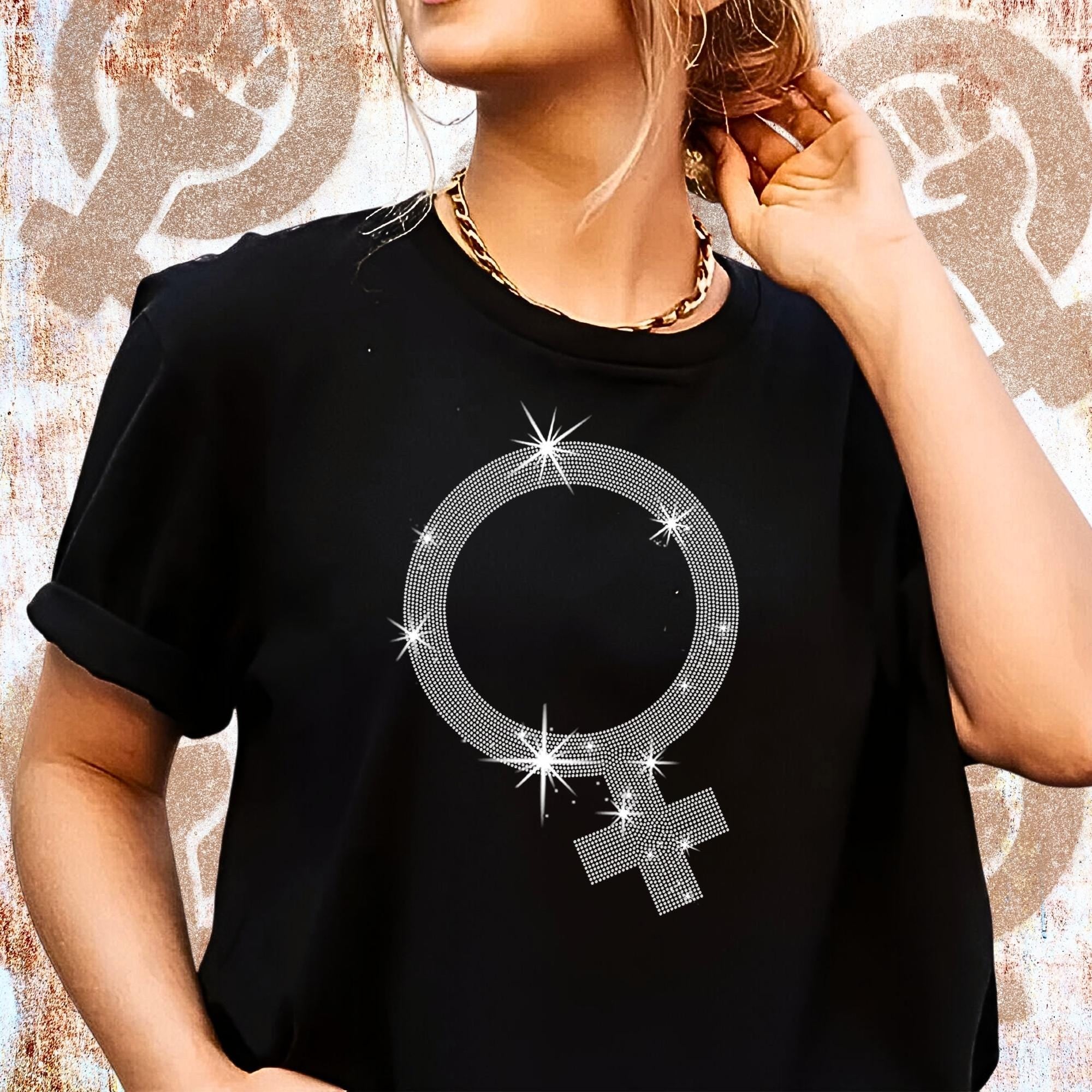 Feminism Symbol Rhinestone T-Shirt: Women's Empowerment Tee