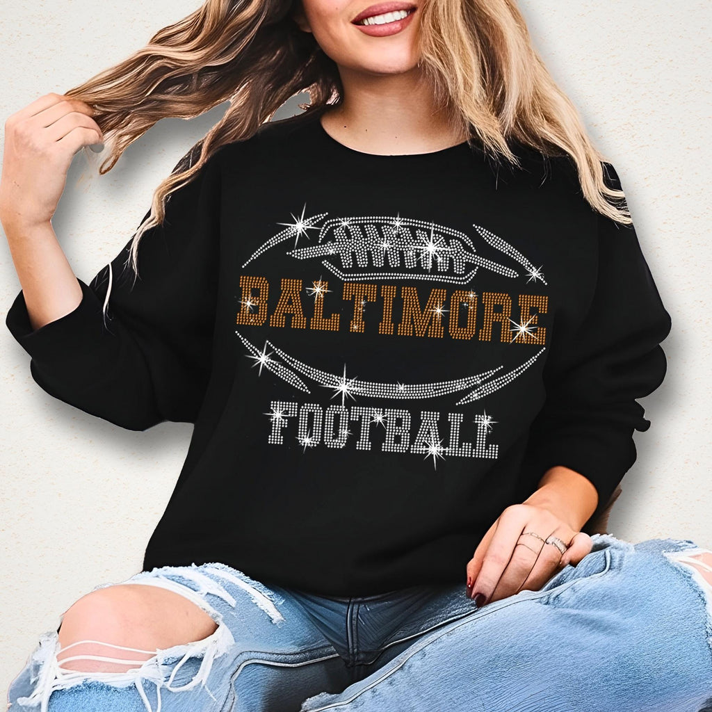 Baltimore Rhinestone Football T-Shirt: Dazzling Team Spirit Tee