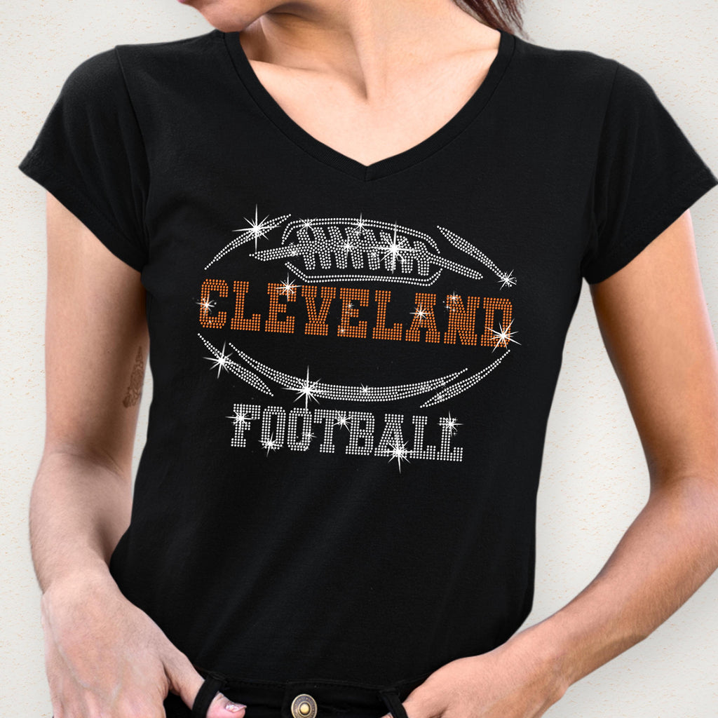 Cleveland Rhinestone Football T-Shirt: Shiny Game Day Tee