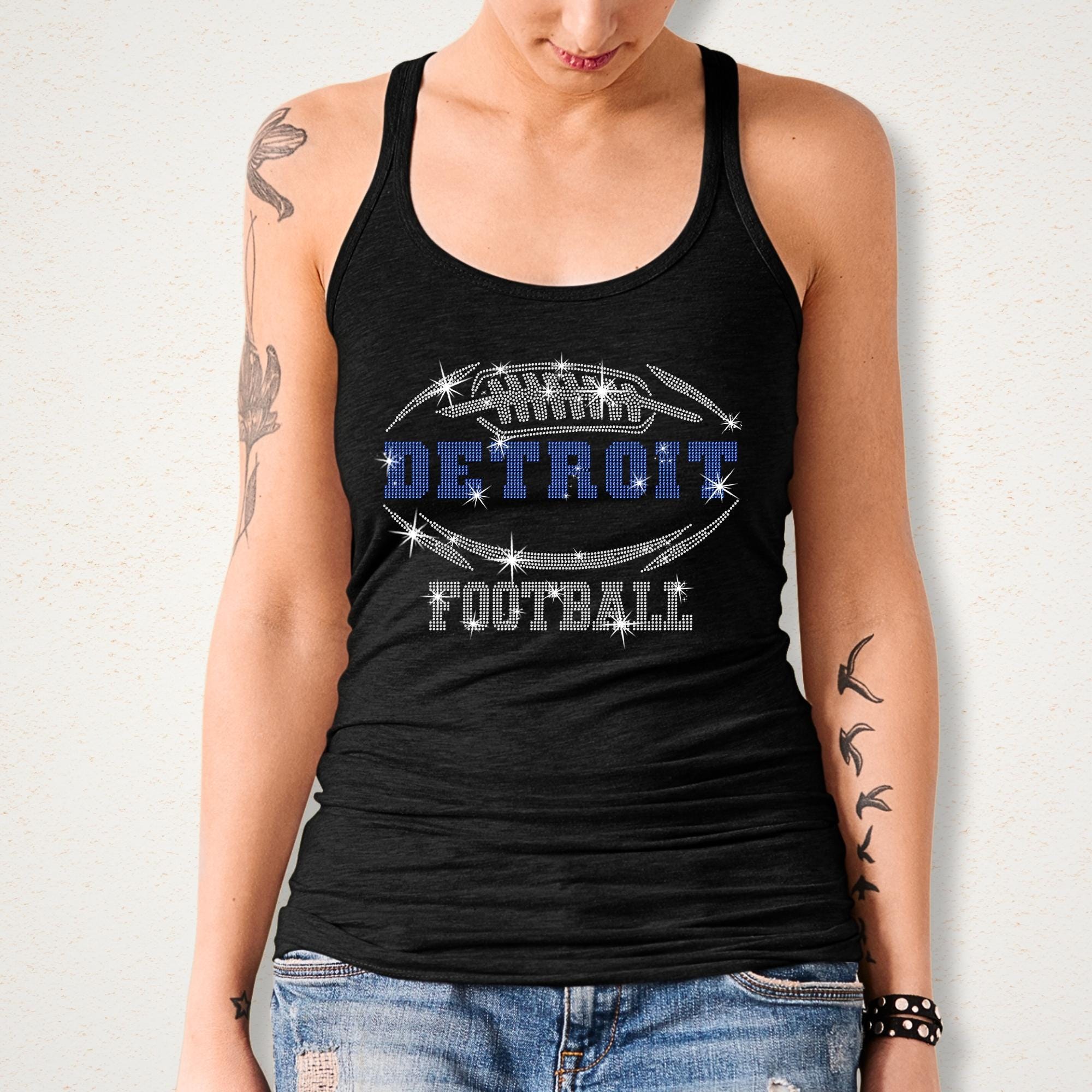 Detroit Rhinestone Football T-Shirt: Sparkling Fan Team Shirt