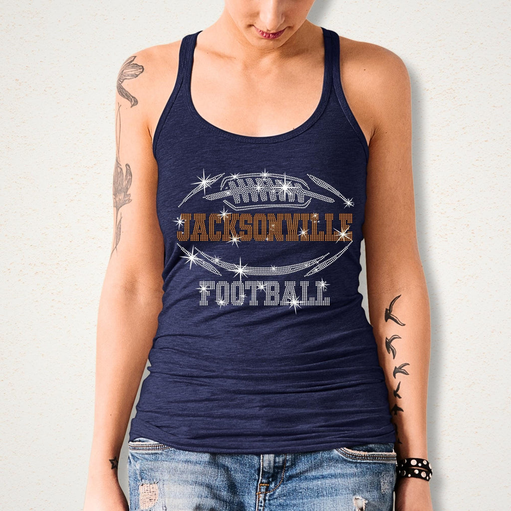 Jacksonville Rhinestone Football T-Shirt: Sparkling Game Day Tee