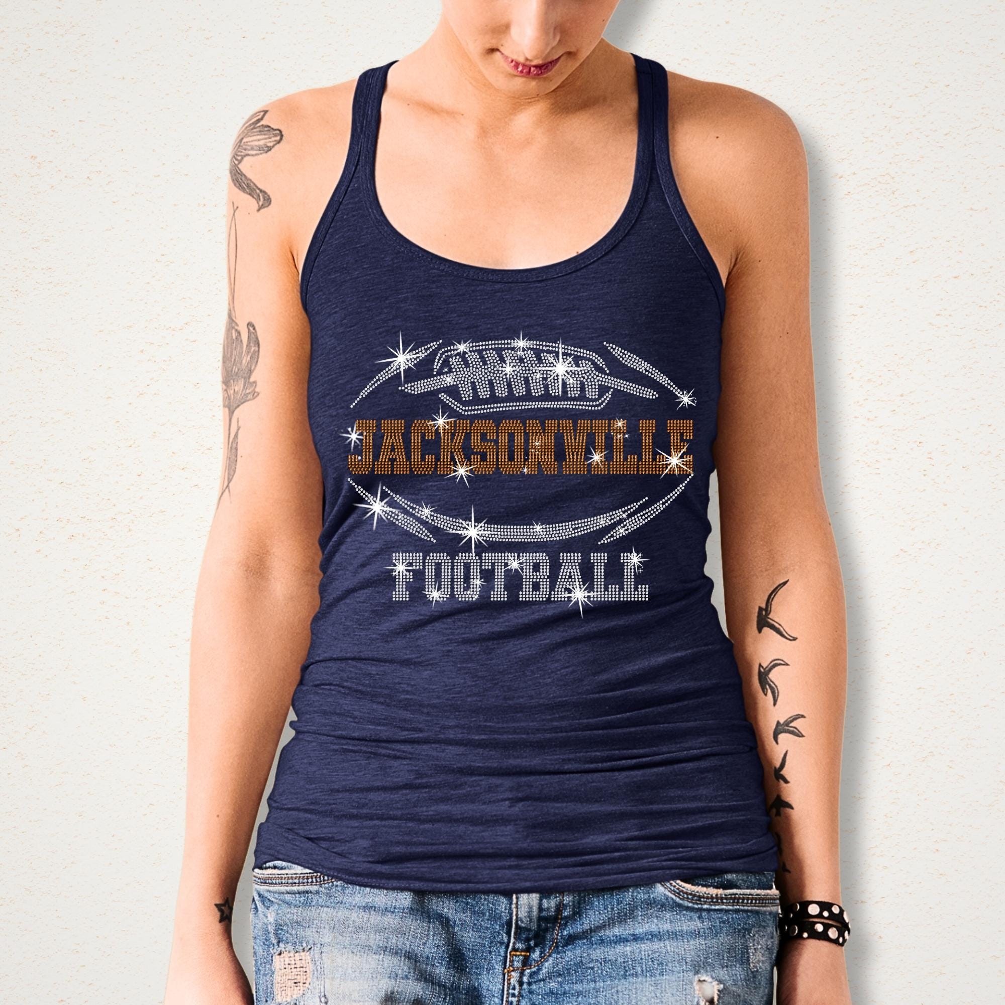 Jacksonville Rhinestone Football T-Shirt: Sparkling Game Day Tee