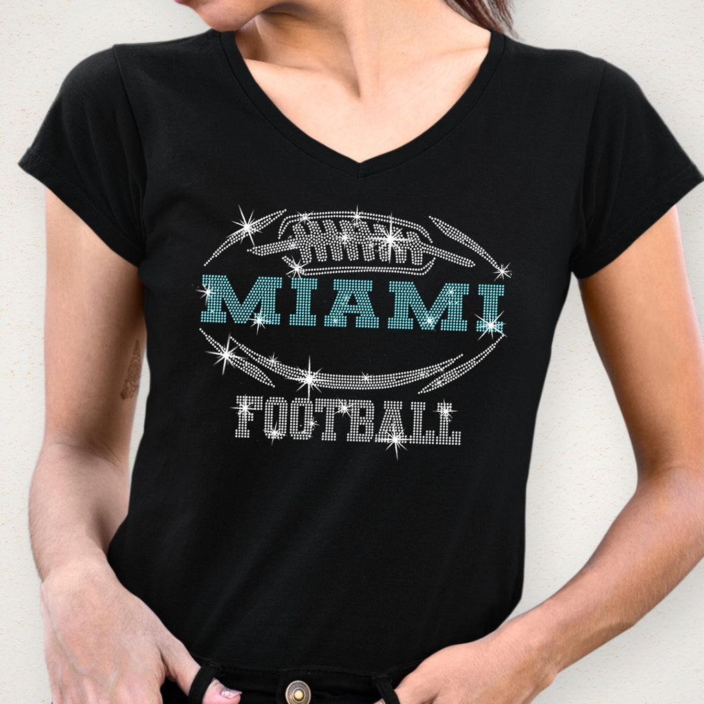 Miami Rhinestone Football T-Shirt: Sparkling Game Day Tee