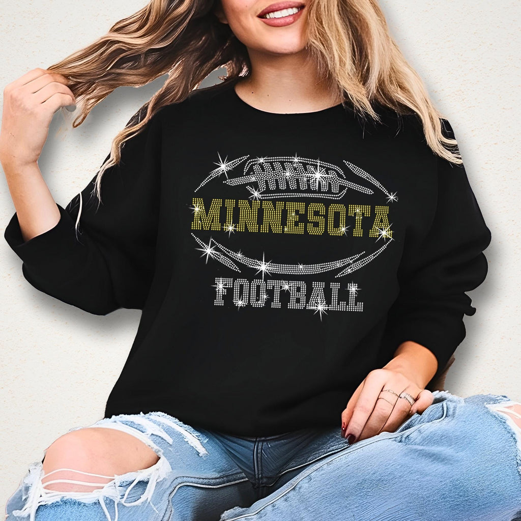 Minnesota Rhinestone Football T-Shirt: Glitter Fan Design