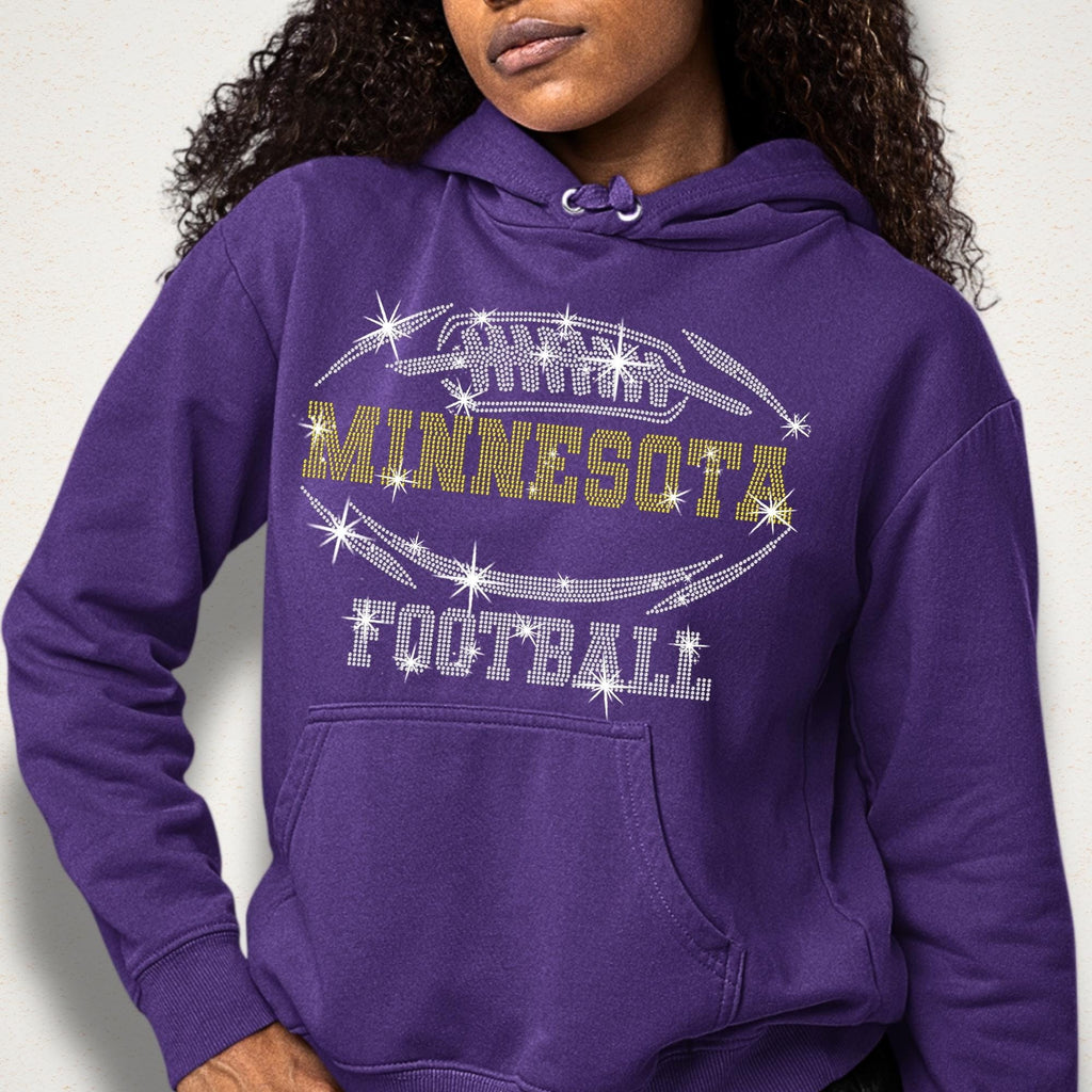 Minnesota Rhinestone Football T-Shirt: Glitter Fan Design