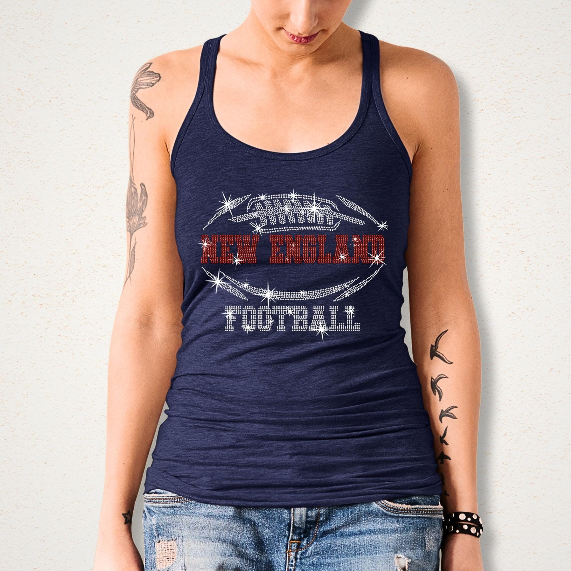 New England Rhinestone Football Fan T-Shirt: Game Day Bling Tee
