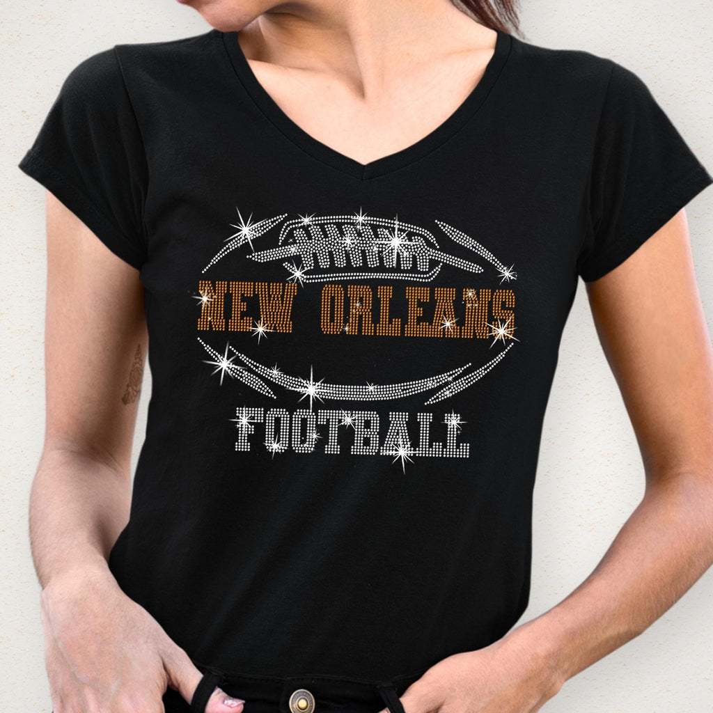New Orleans Rhinestone Football T-Shirt: Game Day Fan Apparel