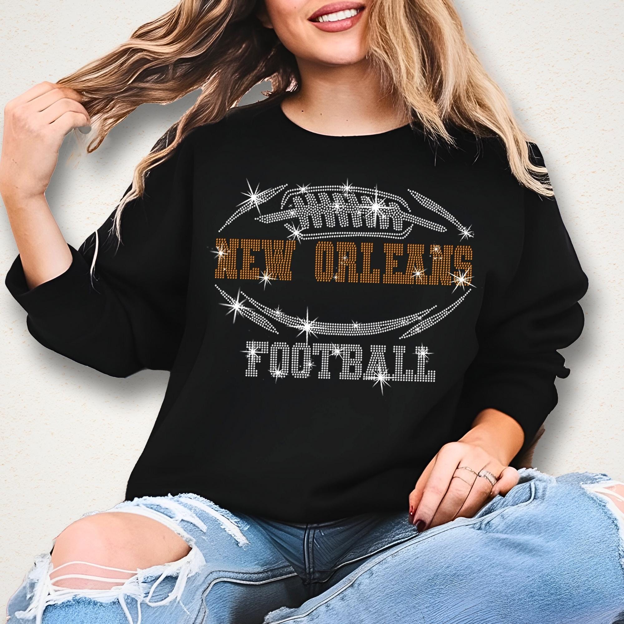 New Orleans Rhinestone Football T-Shirt: Game Day Fan Apparel