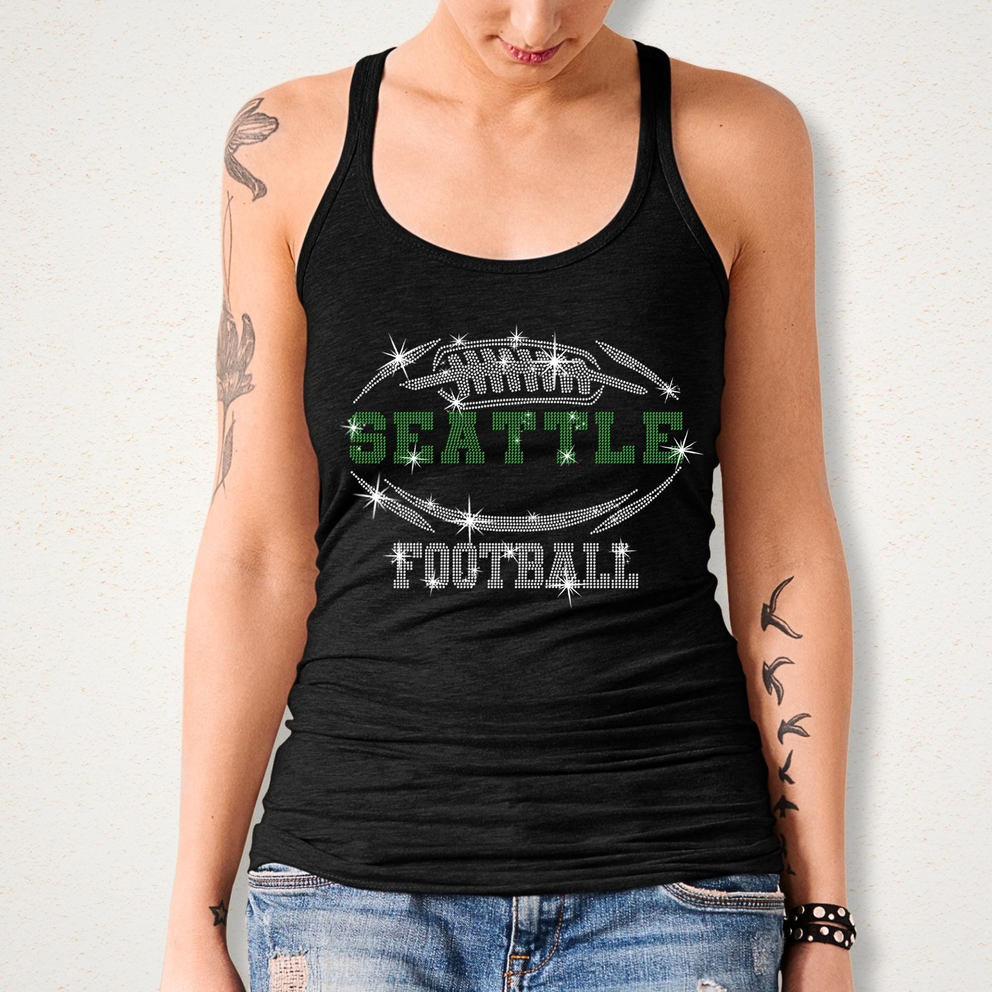 Seattle Rhinestone Football T-Shirt: Sparkling Game Day Fan Tee