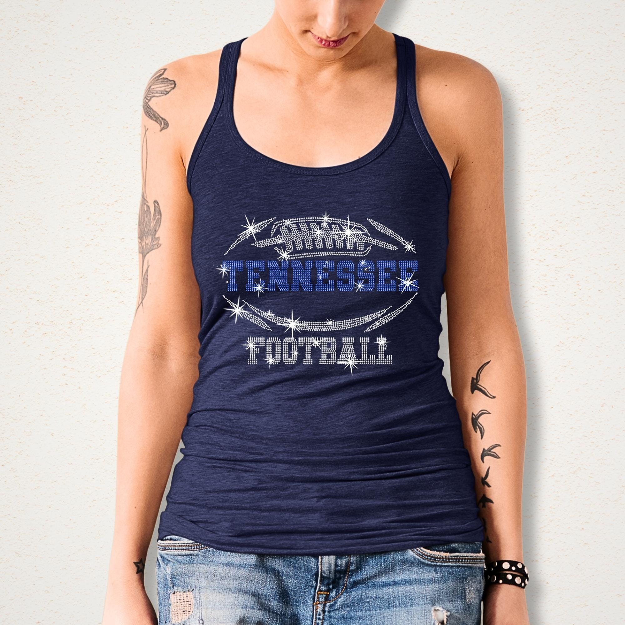 Tennessee Rhinestone Football T-Shirt: Glitter Bling Team Tee