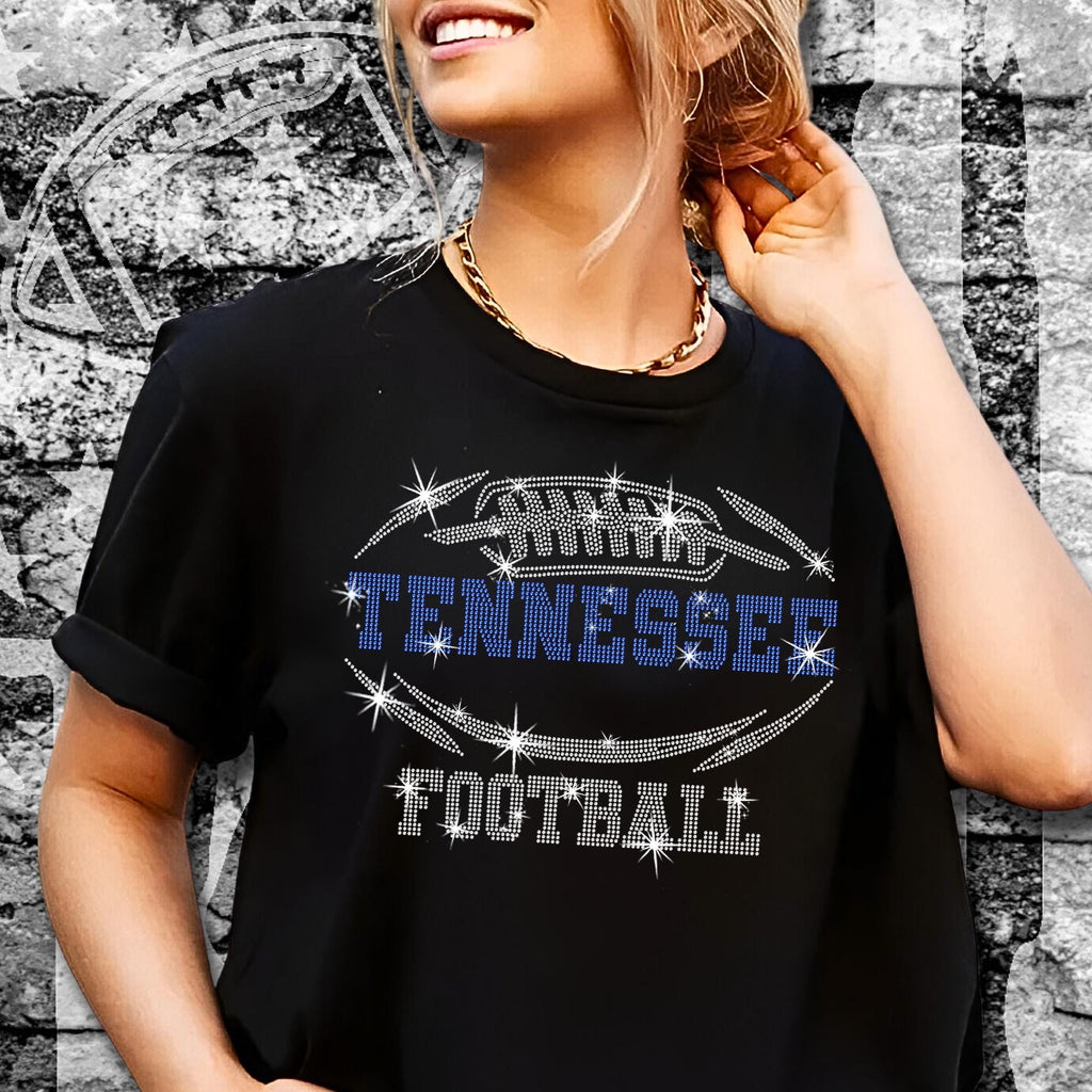 Tennessee Rhinestone Football T-Shirt: Glitter Bling Team Tee