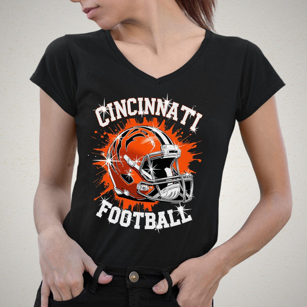 Cincinnati Rhinestone Football Shirt: Vintage Style Game Day Tee DTF Rhinestone Mix