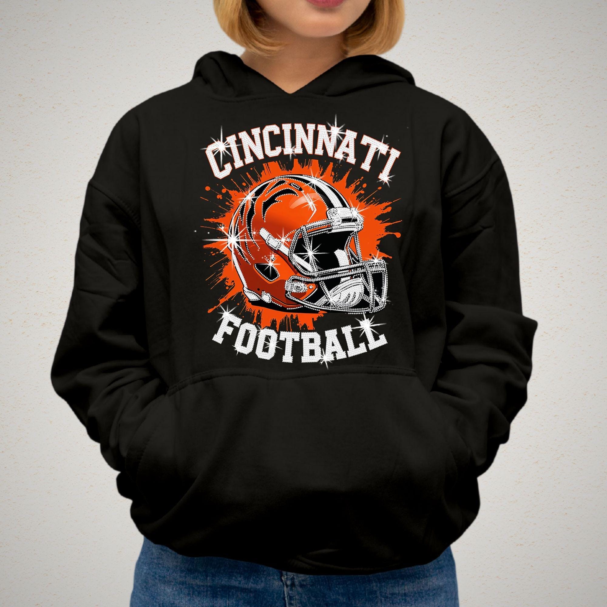 Cincinnati Rhinestone Football Shirt: Vintage Style Game Day Tee DTF Rhinestone Mix