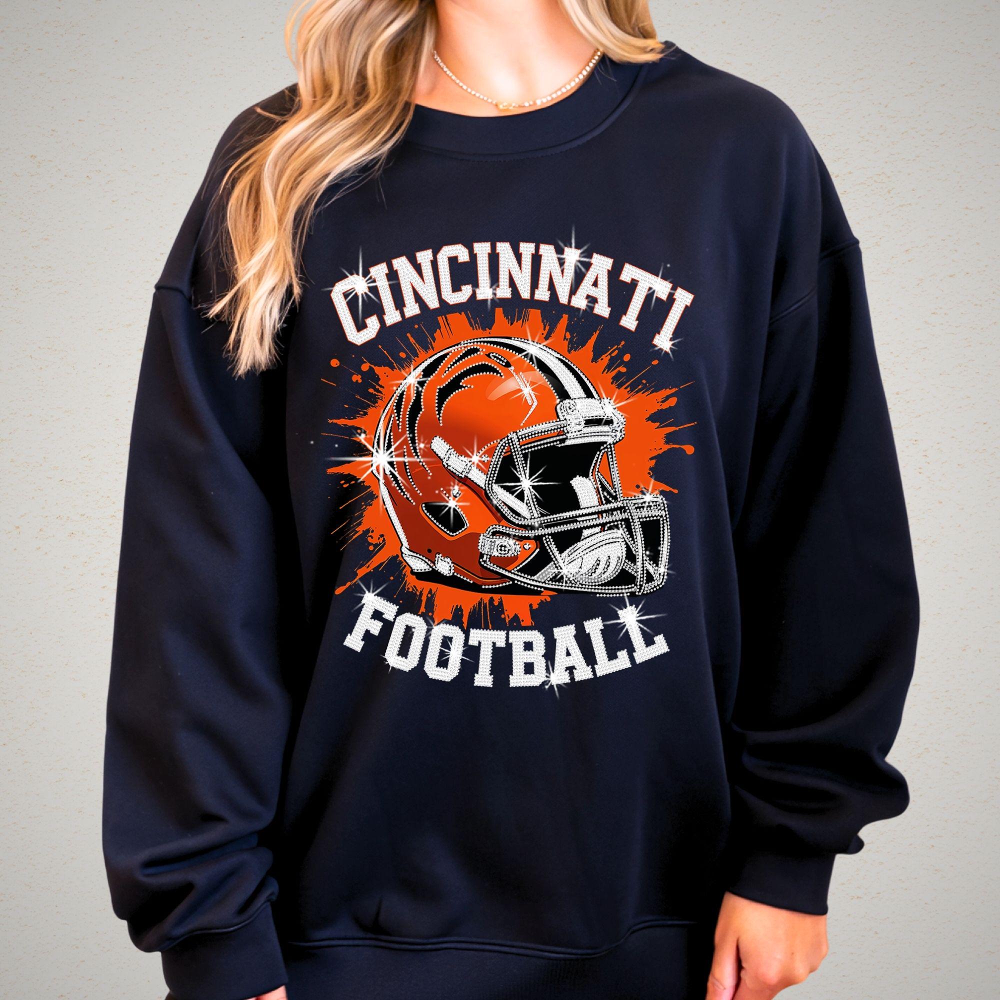 Cincinnati Rhinestone Football Shirt: Vintage Style Game Day Tee DTF Rhinestone Mix