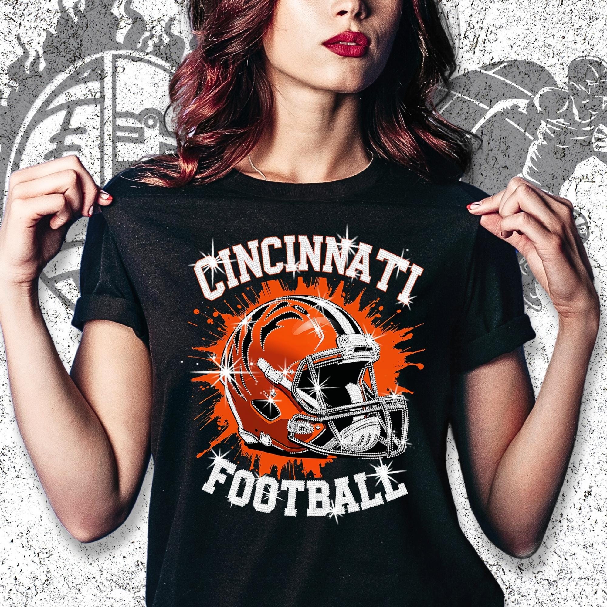 Cincinnati Rhinestone Football Shirt: Vintage Style Game Day Tee DTF Rhinestone Mix Main image