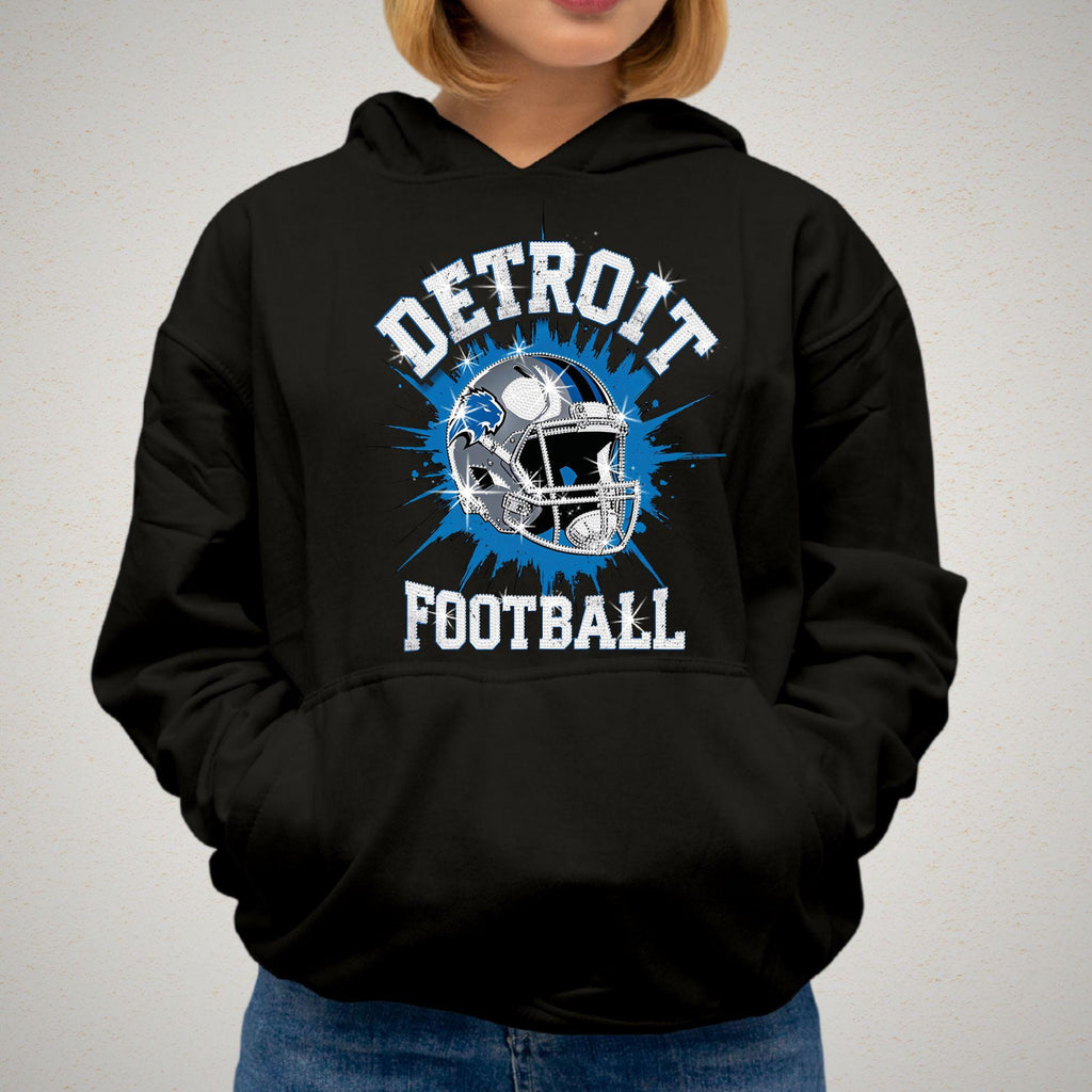 Detroit Football Rhinestone Shirt: Sparkly Game Day Tee DTF Rhinestone Mix