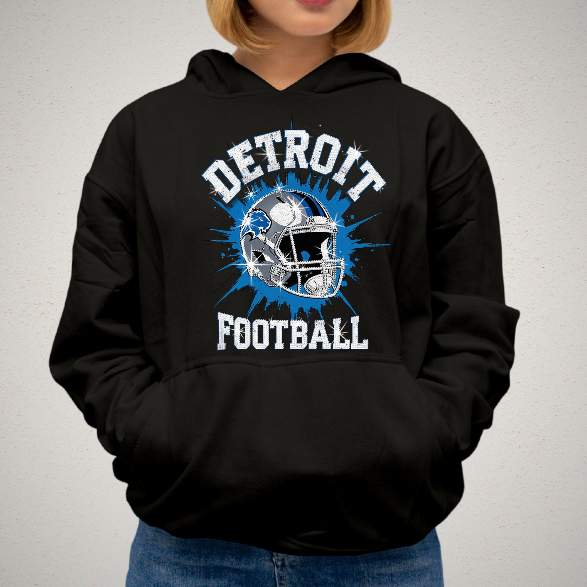 Detroit Football Rhinestone Shirt: Sparkly Game Day Tee DTF Rhinestone Mix