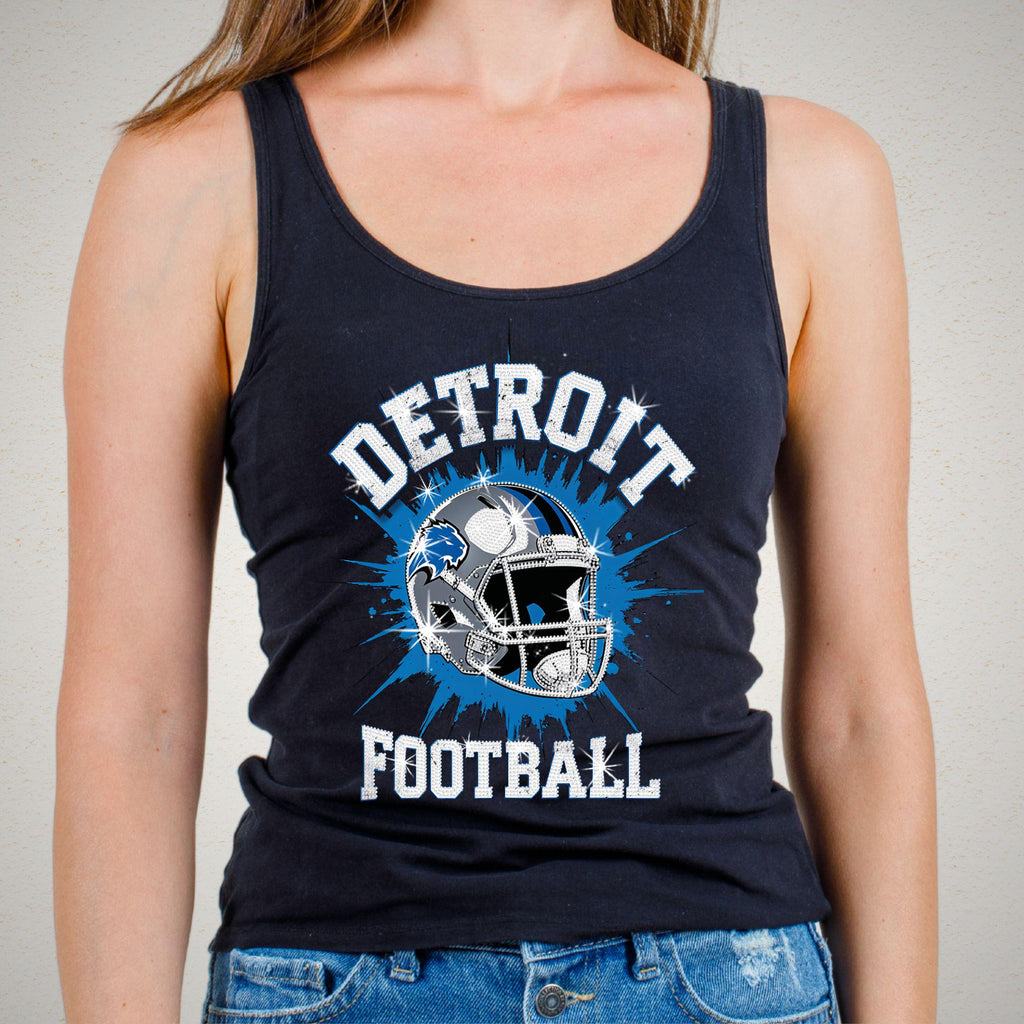 Detroit Football Rhinestone Shirt: Sparkly Game Day Tee DTF Rhinestone Mix