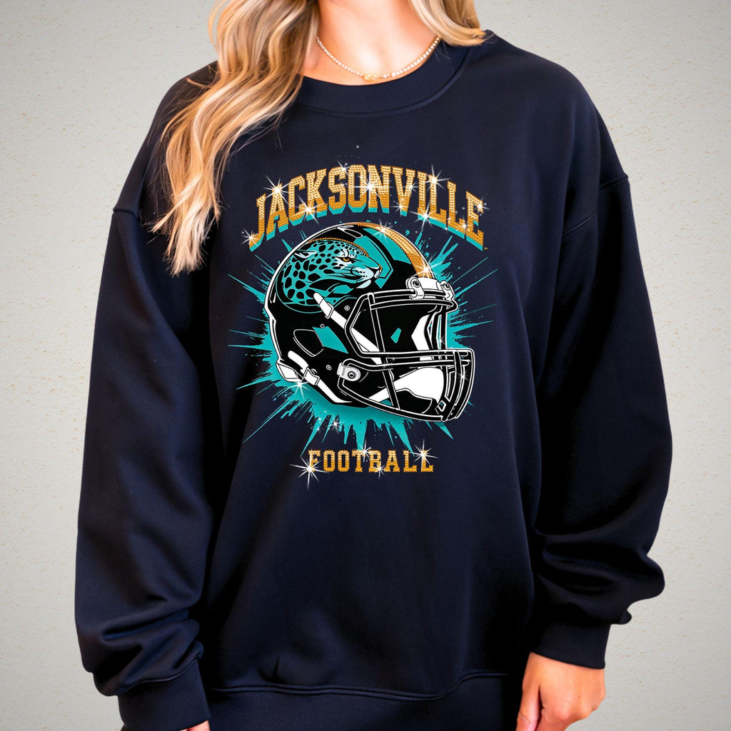 Jacksonville Rhinestone Bling Football T-Shirt: Game Day Tee DTF and Rhinestone Mix