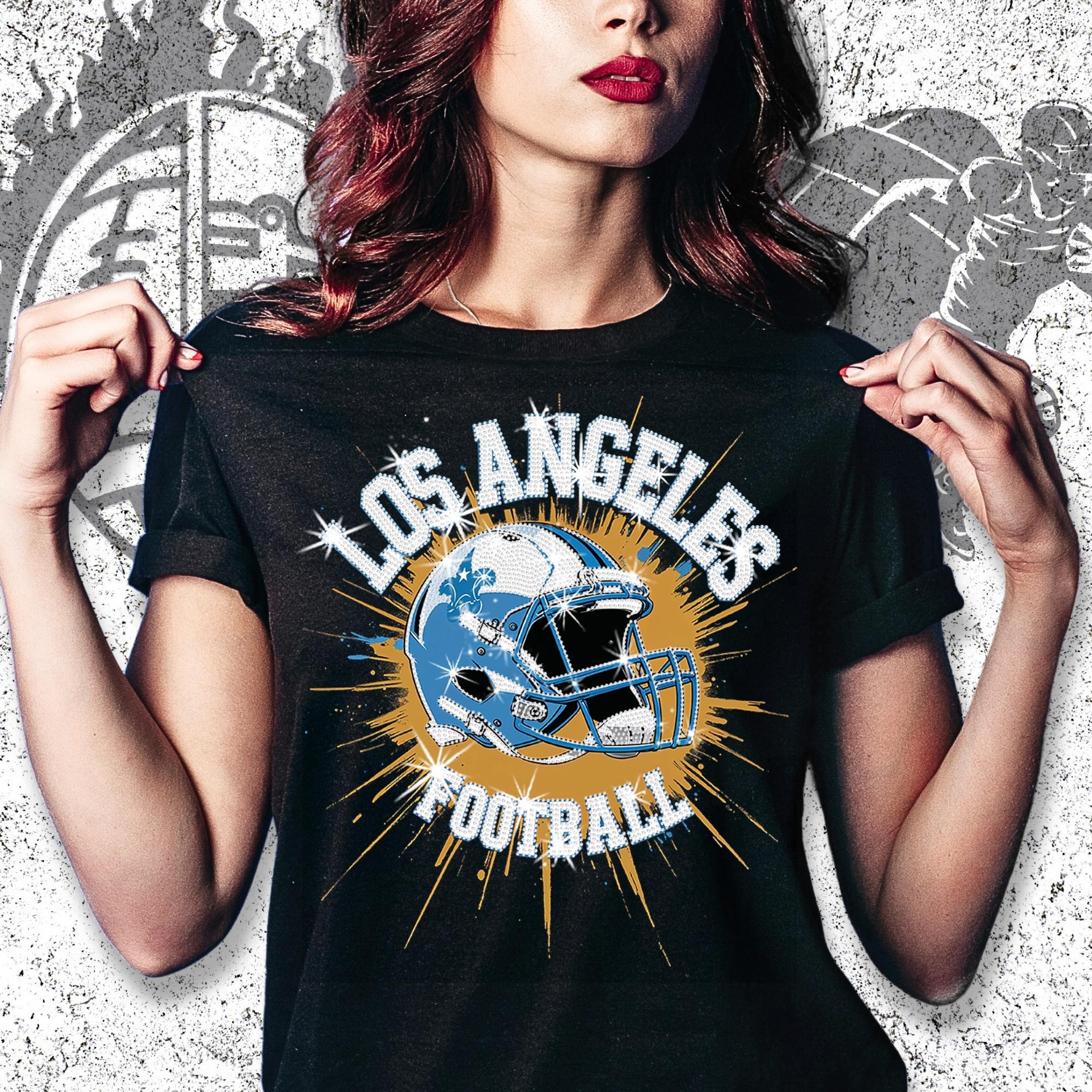 Los Angeles Football Rhinestone Shirt: Sparkly DTF Tee, LA Tailgate Outfit DTF Rhinestone Mix