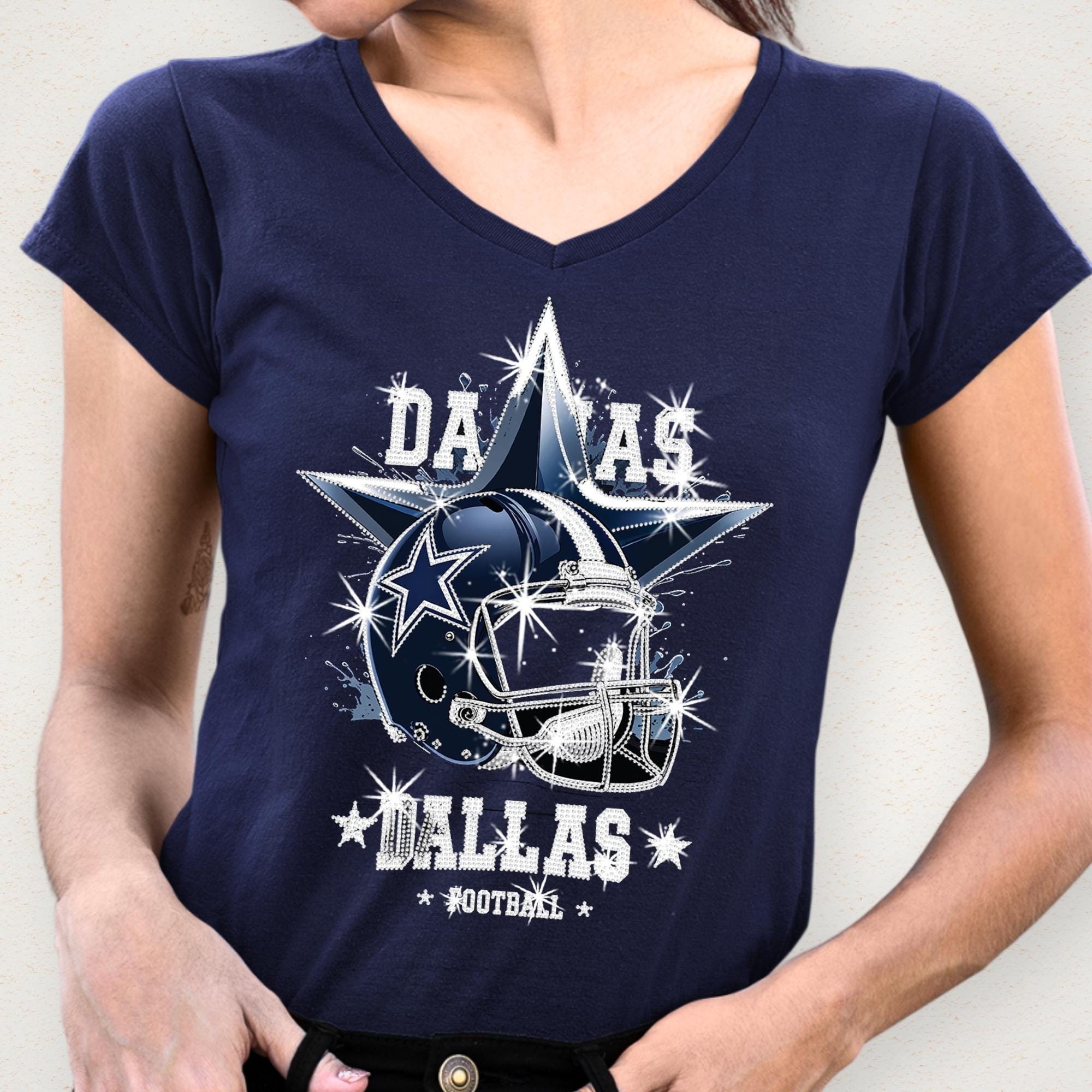 Dallas Sparkly Rhinestone Football Shirt: Game Day Bling DTF Rhinestone Mix