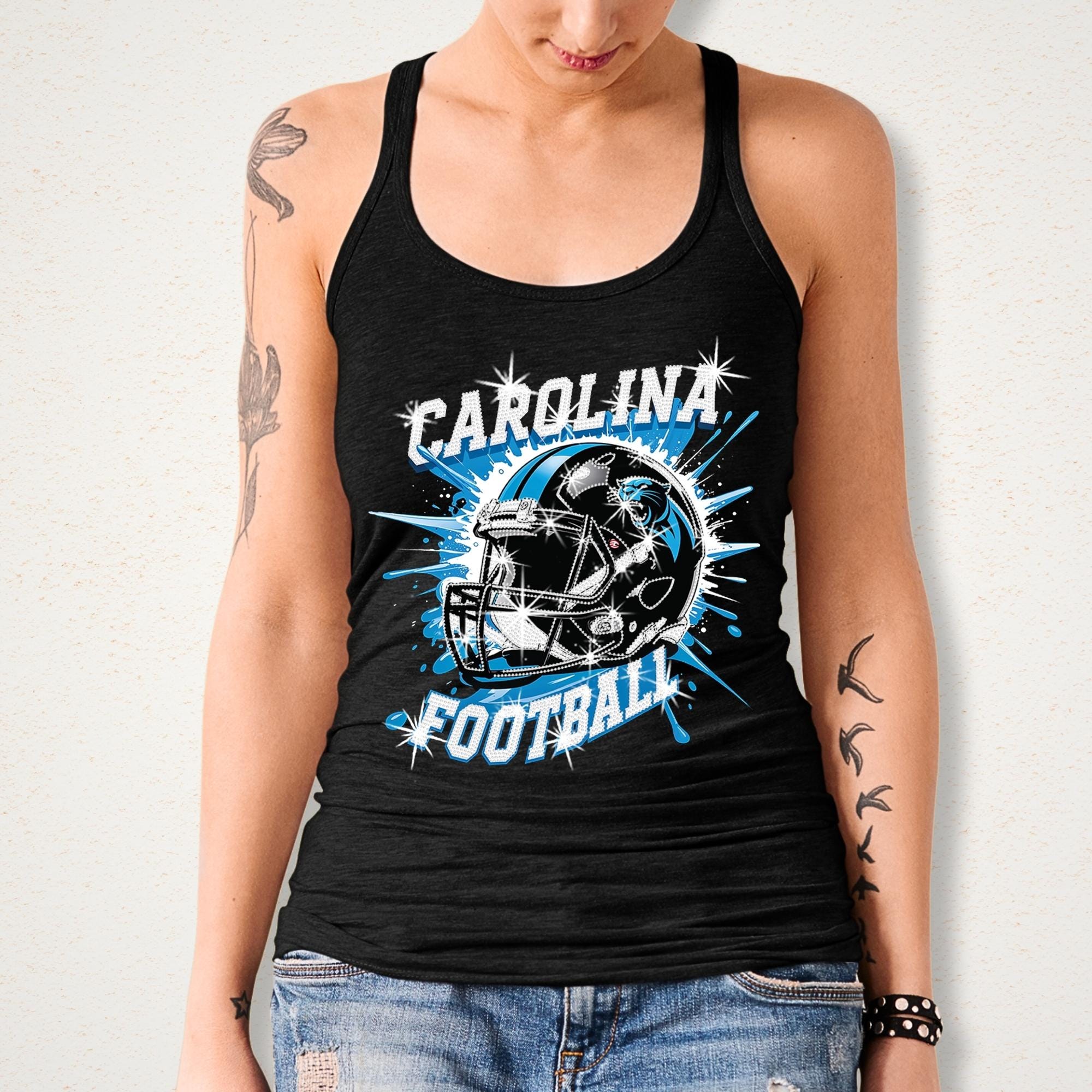 Carolina Rhinestone Game Day Shirt: Sparkly Football Fan Tee DTF and Rhinestone Mix
