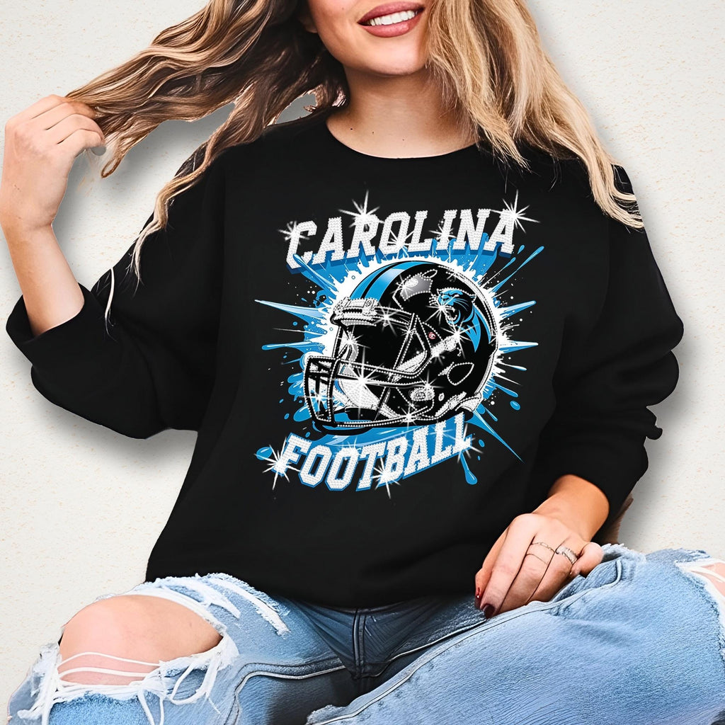 Carolina Rhinestone Game Day Shirt: Sparkly Football Fan Tee DTF and Rhinestone Mix