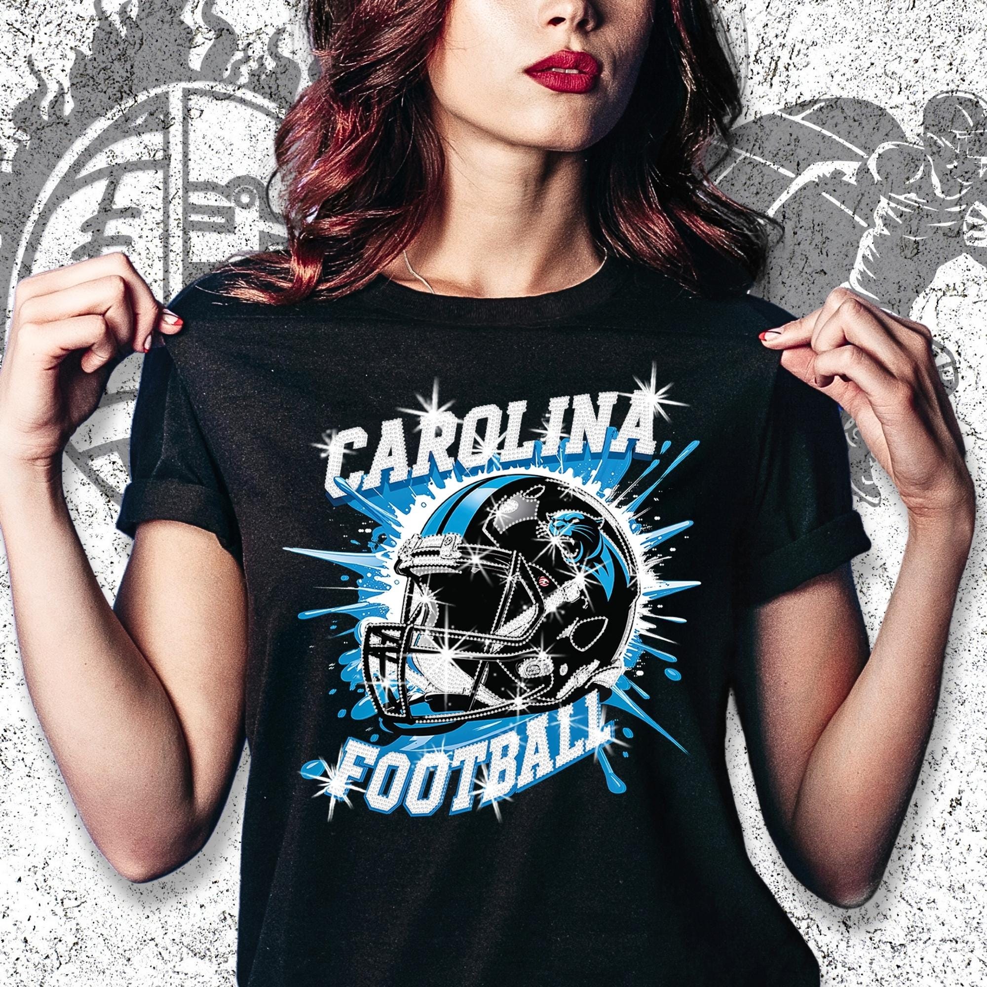 Carolina Rhinestone Game Day Shirt: Sparkly Football Fan Tee DTF and Rhinestone Mix