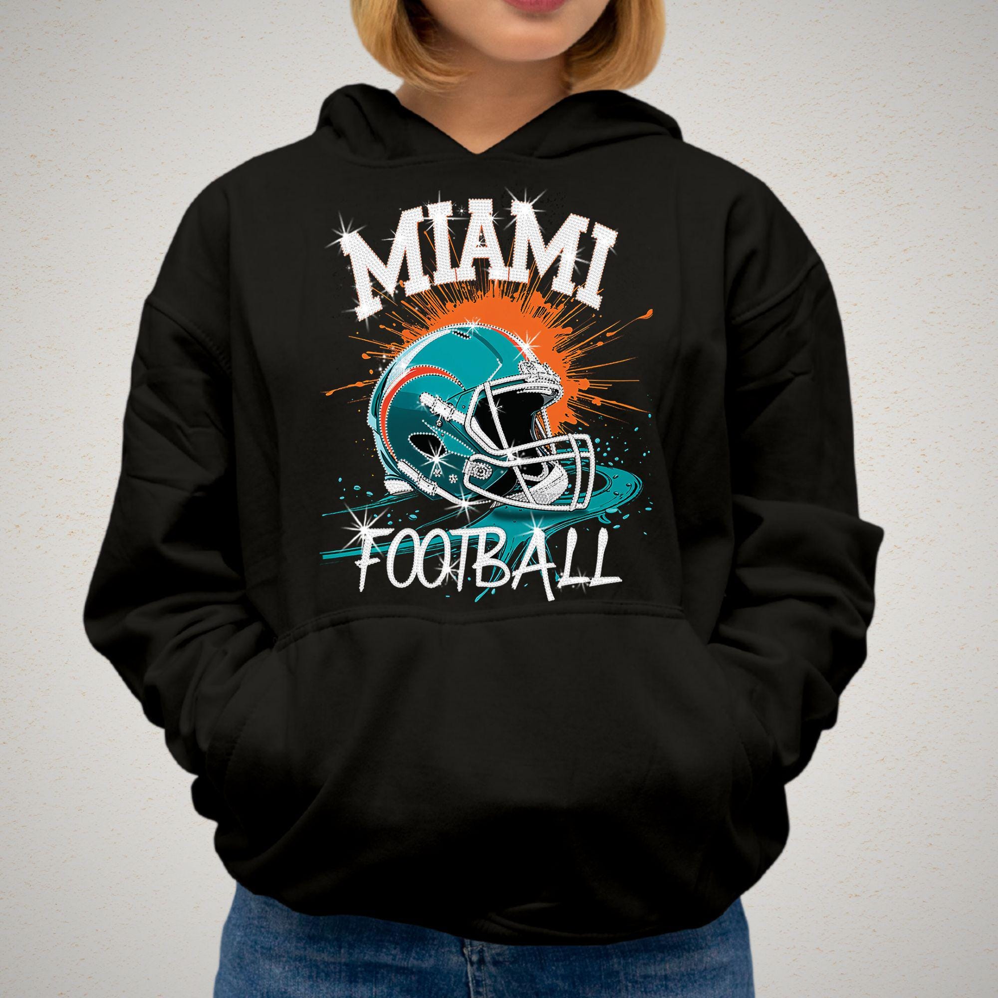 Miami Football Rhinestone Shirt: Sparkly Game Day Tee DTF Rhinestone Mix