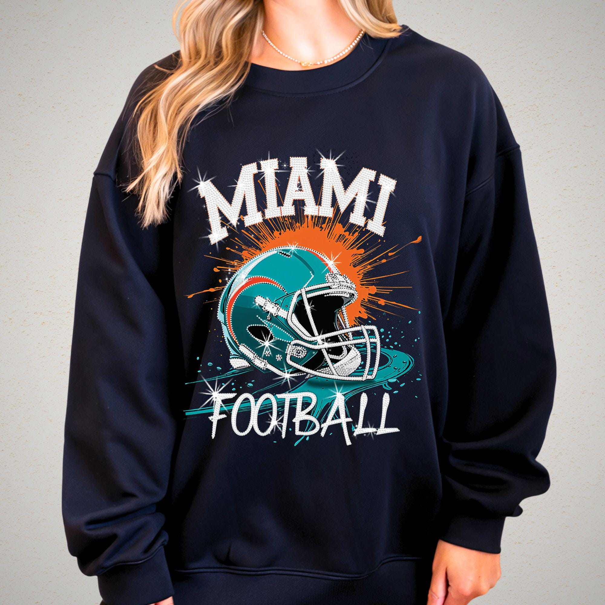 Miami Football Rhinestone Shirt: Sparkly Game Day Tee DTF Rhinestone Mix