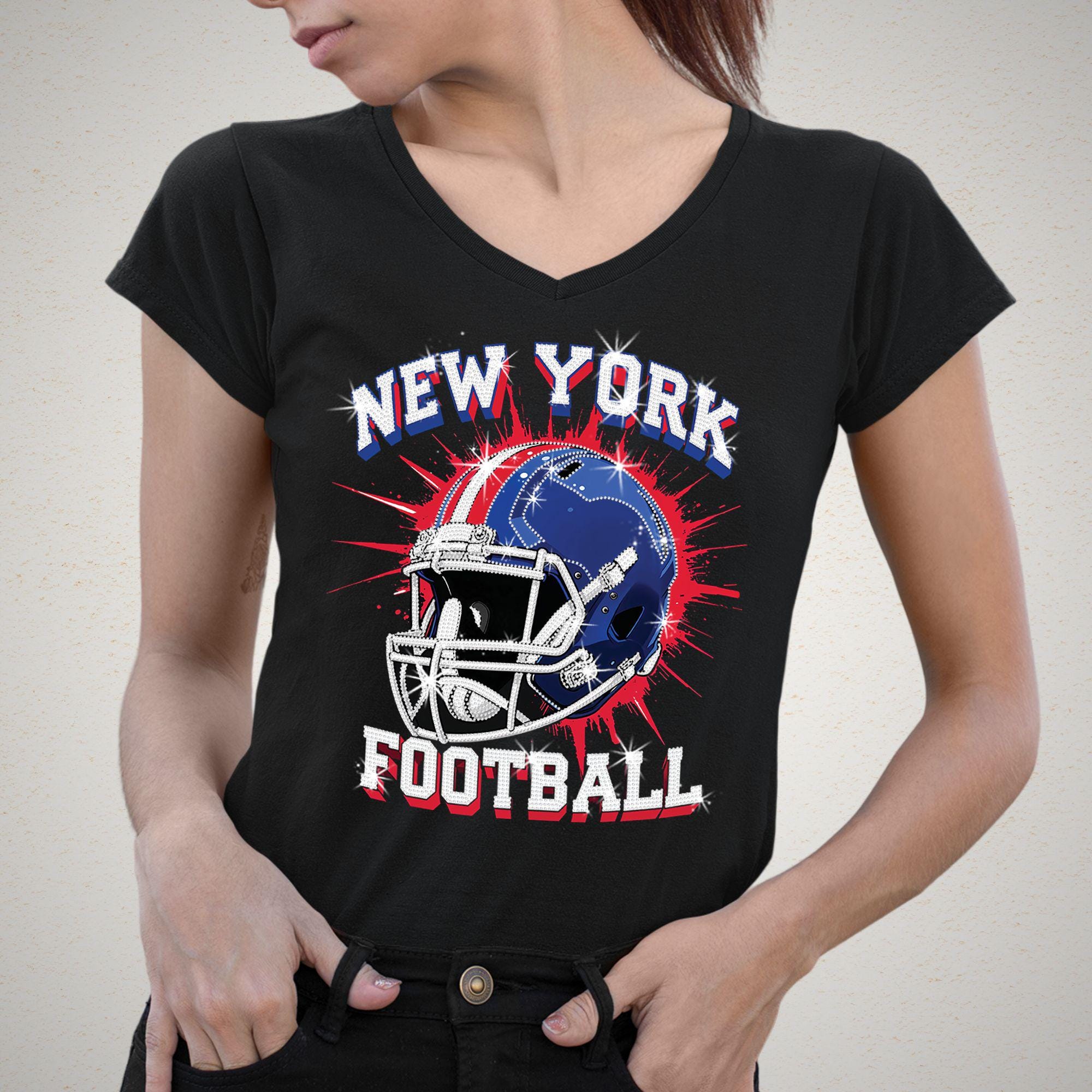 New York Football Rhinestone Shirt: Sparkly Game Day Apparel DTF and Rhinestone Mix Secondary image