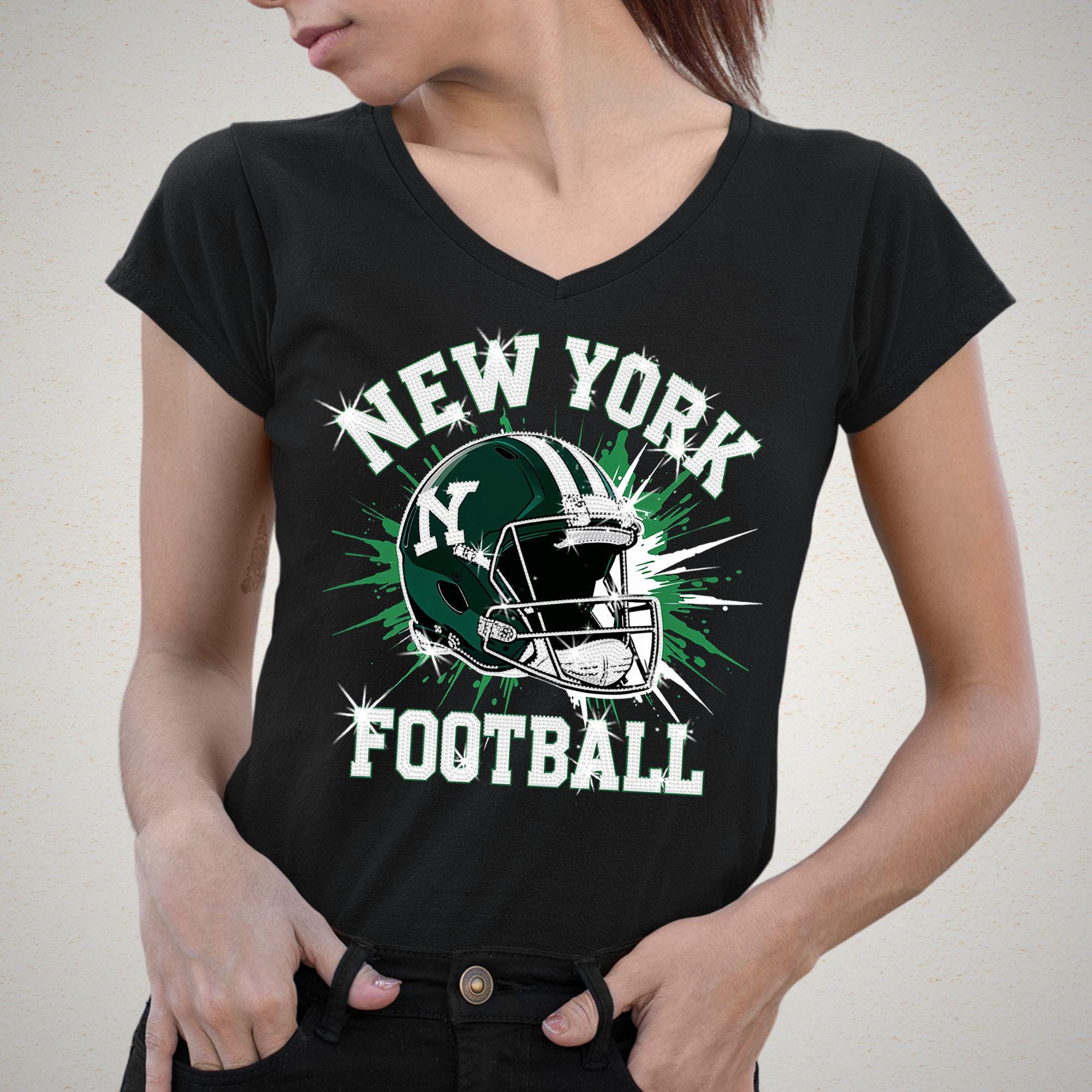 New York Football Rhinestone Bling Shirt: Game Day Tee DTF and Rhinestone Mix Secondary image