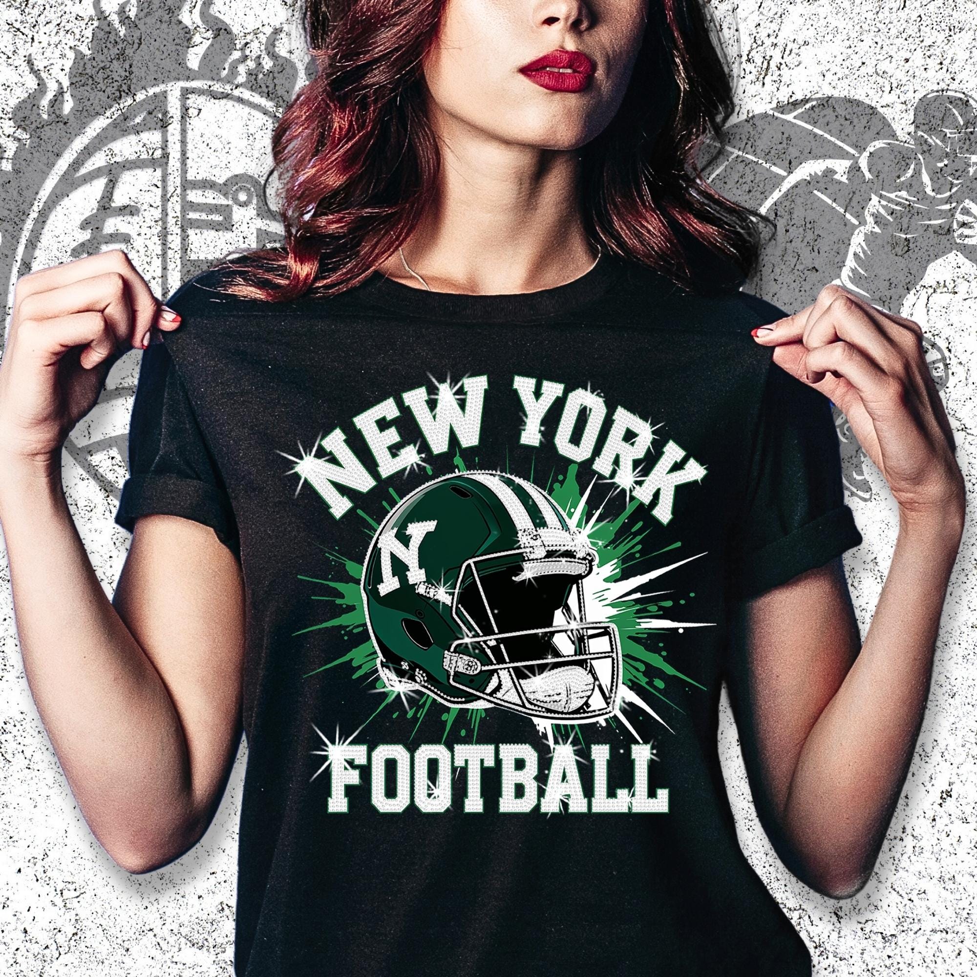 New York Football Rhinestone Bling Shirt: Game Day Tee DTF and Rhinestone Mix Main image