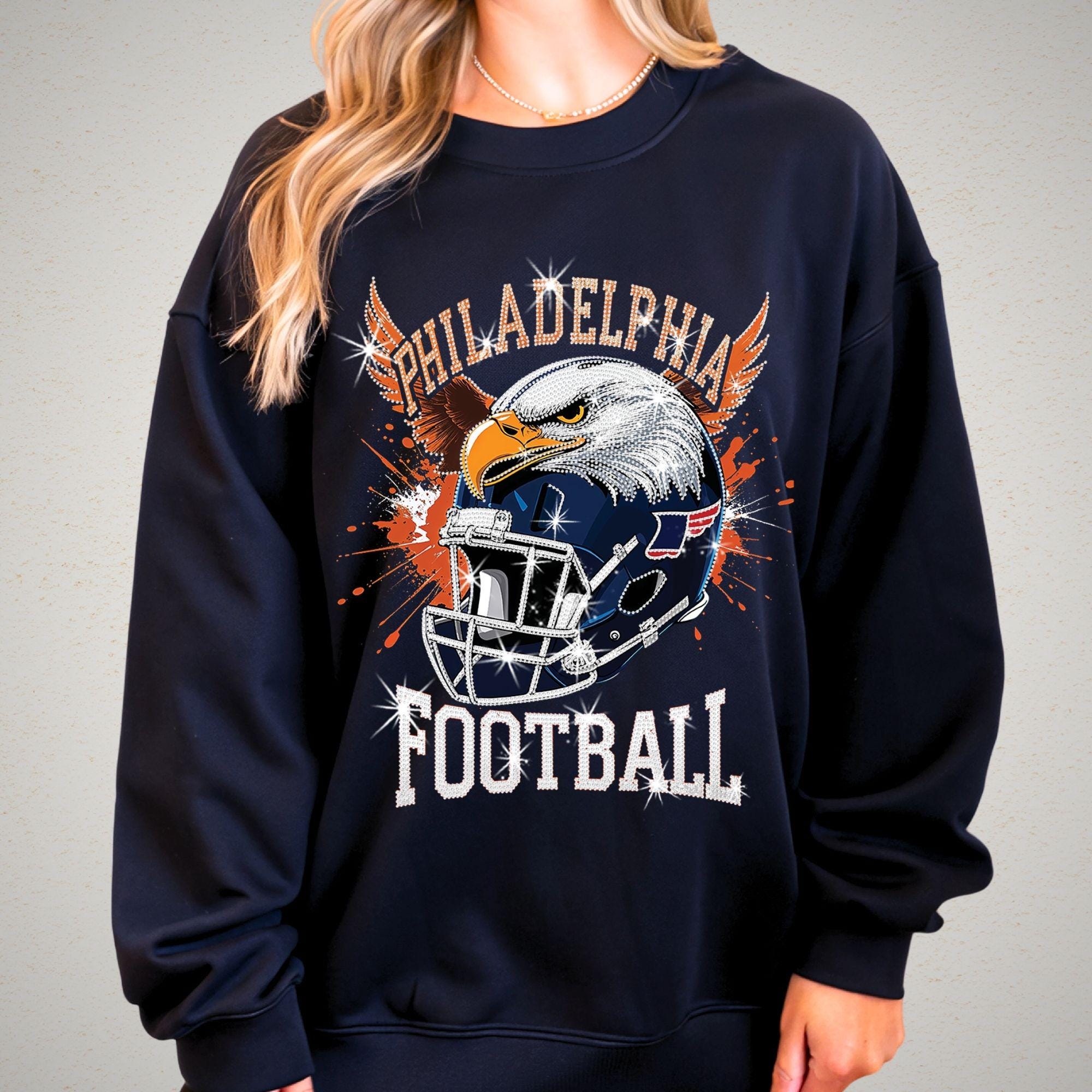 Philadelphia Football Rhinestone Bling Shirt: Sparkly Game Day Tee DTF and Rhinestone Mix Secondary image