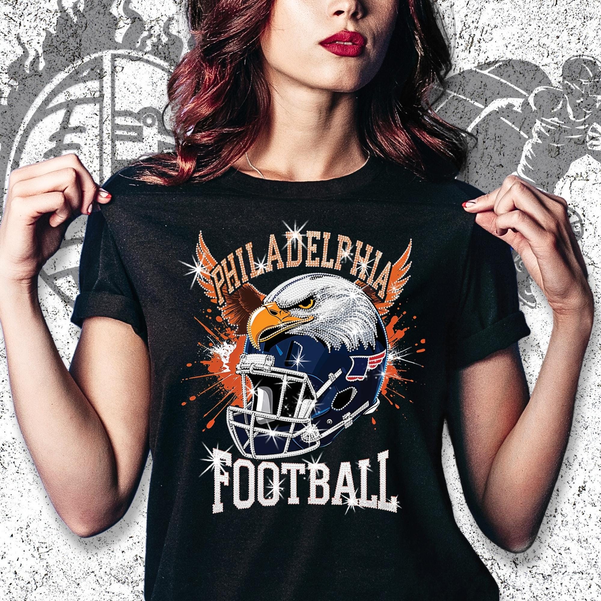Philadelphia Football Rhinestone Bling Shirt: Sparkly Game Day Tee DTF and Rhinestone Mix Main image