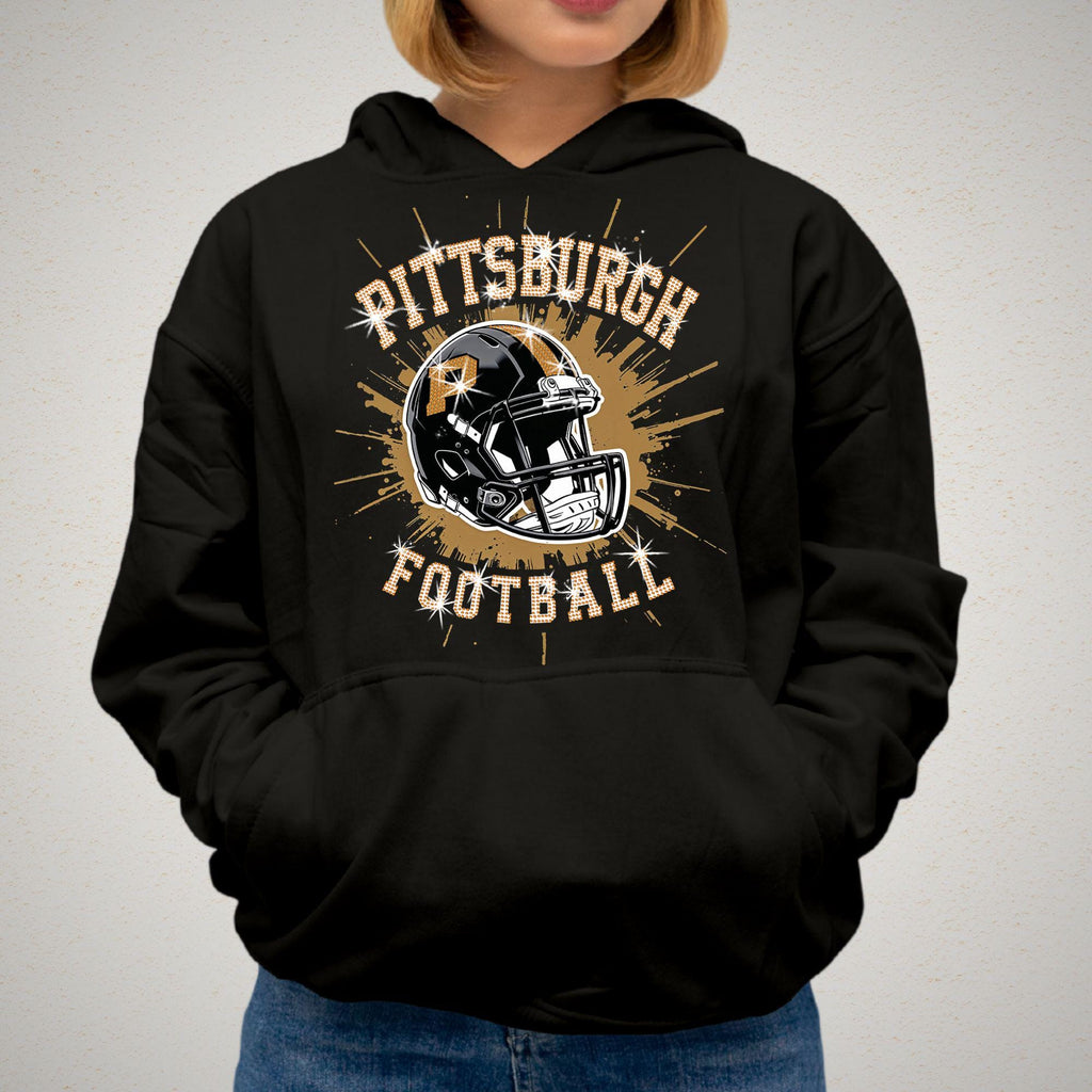Pittsburgh Rhinestone Football Shirt: Game Day Bling Tee DTF and Rhinestone Mix