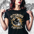 Pittsburgh Rhinestone Football Shirt: Game Day Bling Tee DTF and Rhinestone Mix