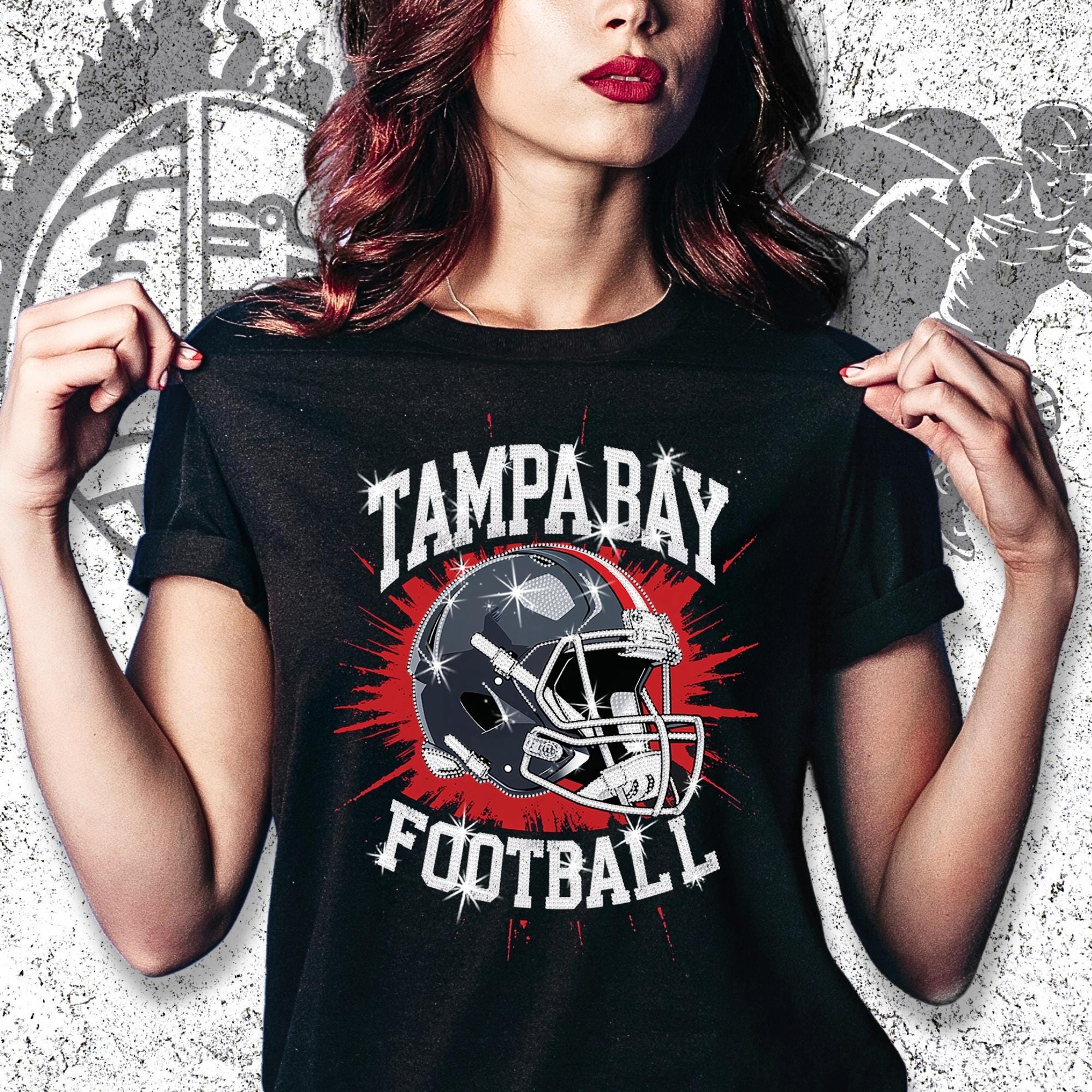 Tampa Bay Football Rhinestone Shirt: Game Day Sparkle Tee DTF and Rhinestone Mix
