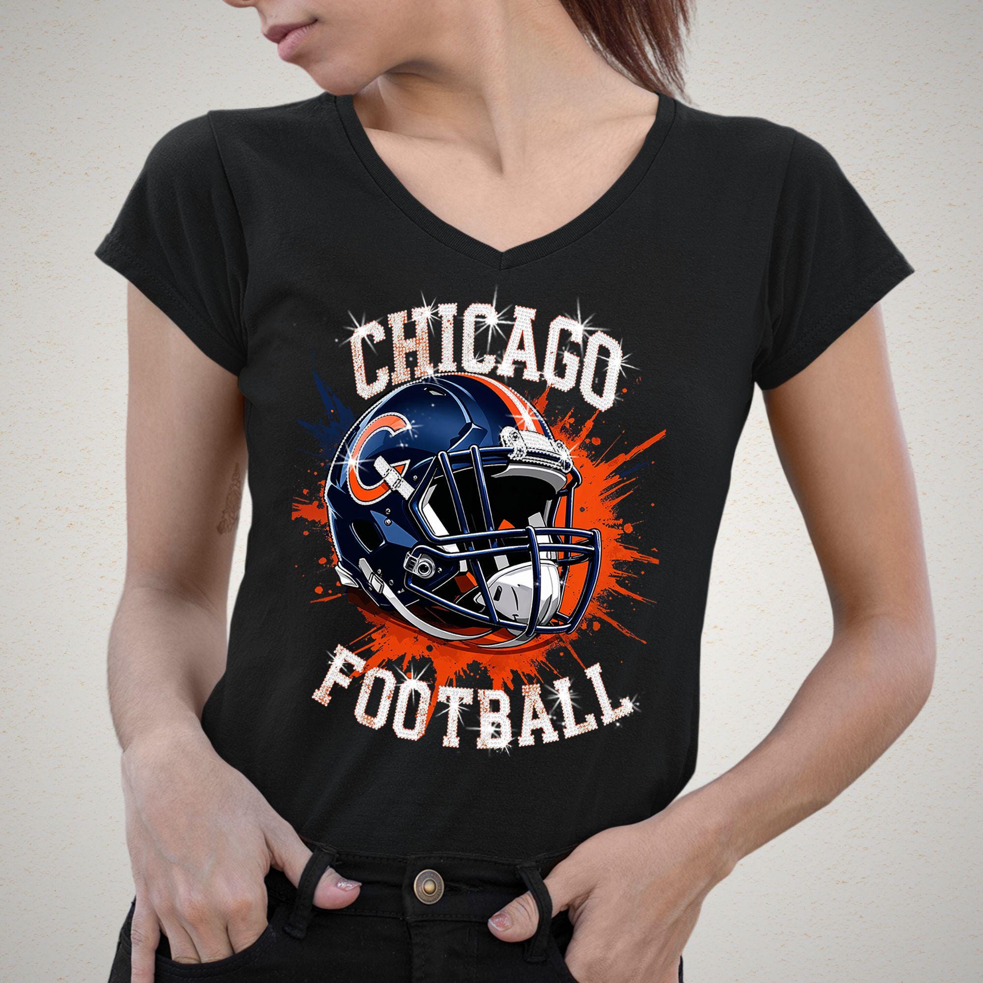Chicago Football Bling Shirt: Rhinestone Game Day Tee DTF and Rhinestone Mix