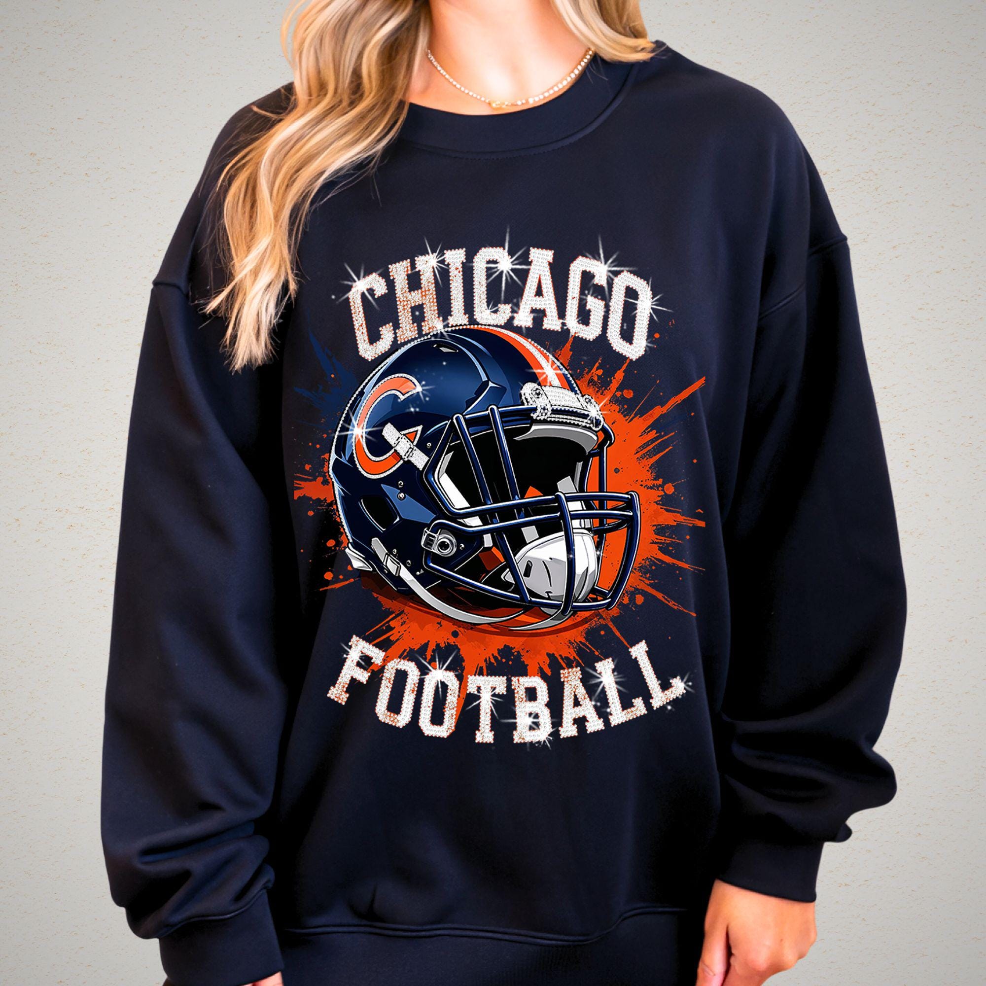 Chicago Football Bling Shirt: Rhinestone Game Day Tee DTF and Rhinestone Mix