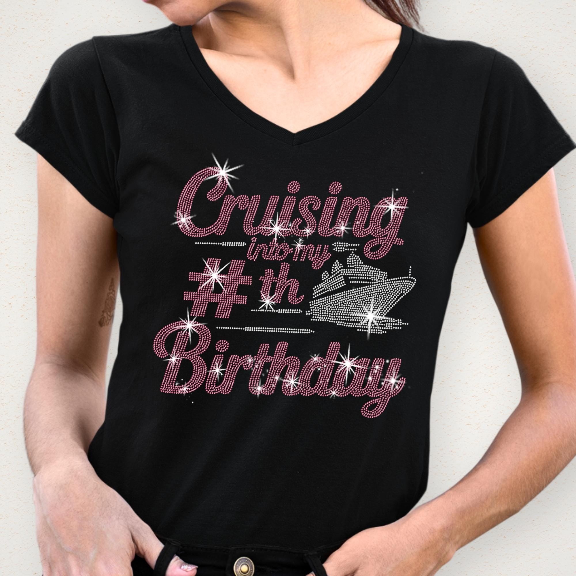 Custom Rhinestone Cruising Birthday Shirt: Personalized Bling Tee