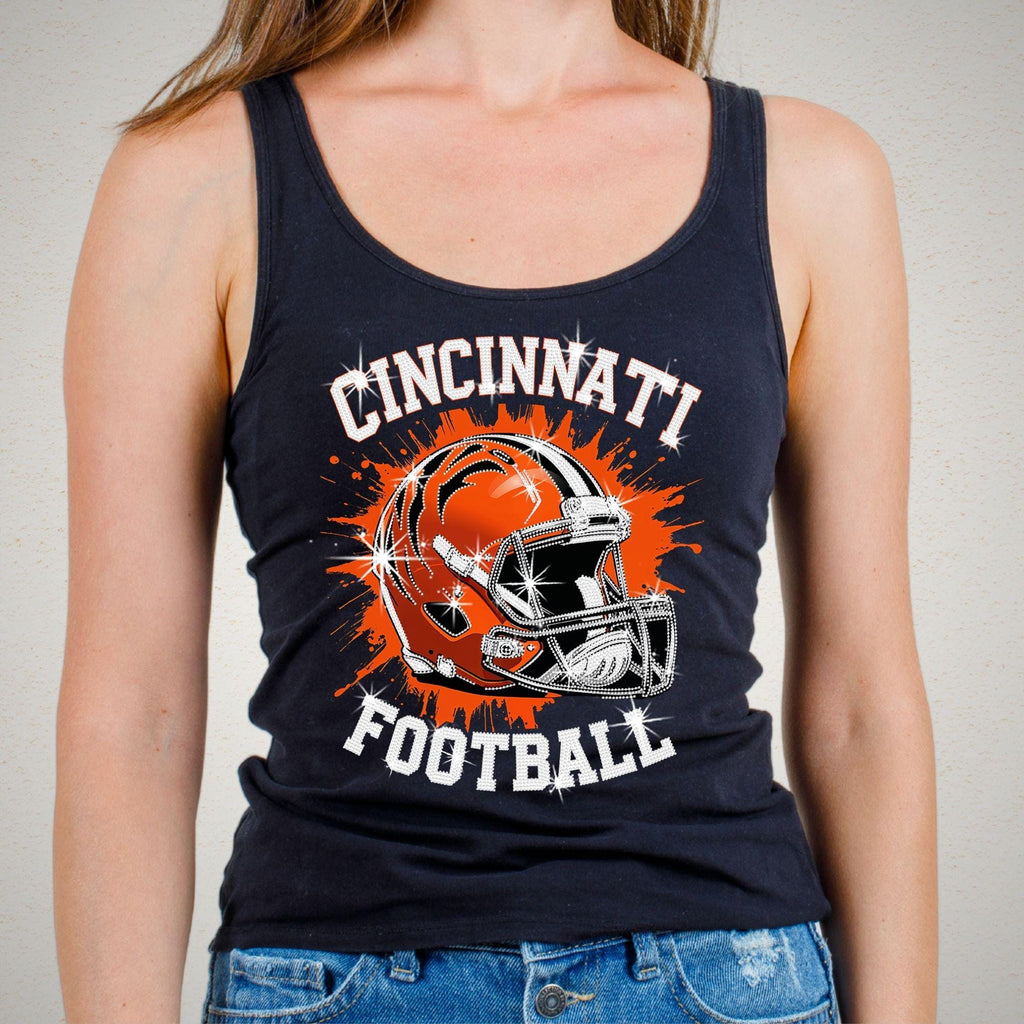 Cincinnati Rhinestone Football Shirt: Vintage Style Game Day Tee DTF Rhinestone Mix