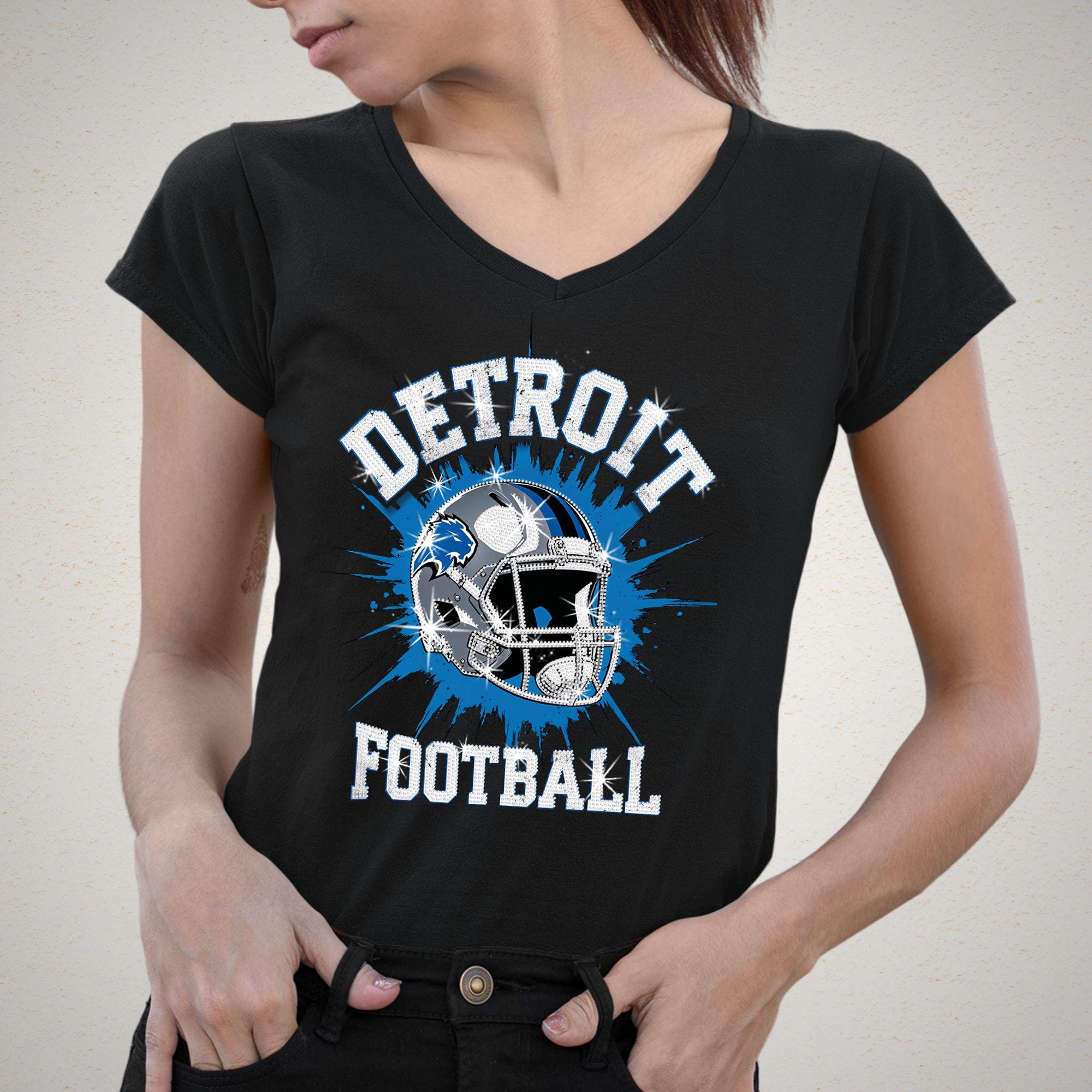 Detroit Football Rhinestone Shirt: Sparkly Game Day Tee DTF Rhinestone Mix